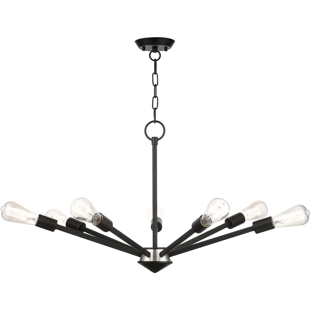 Livex Lighting 45837-04 7-Light Black Modern Chandelier - Elegant Ceiling Fixture for Dining Room, Bedroom, or Living Room Lighting