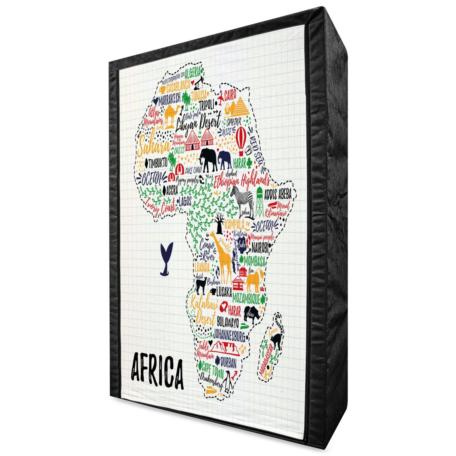 Ambesonne Portable Fabric Wardrobe with Colorful Continent & Animal Print - 42.5