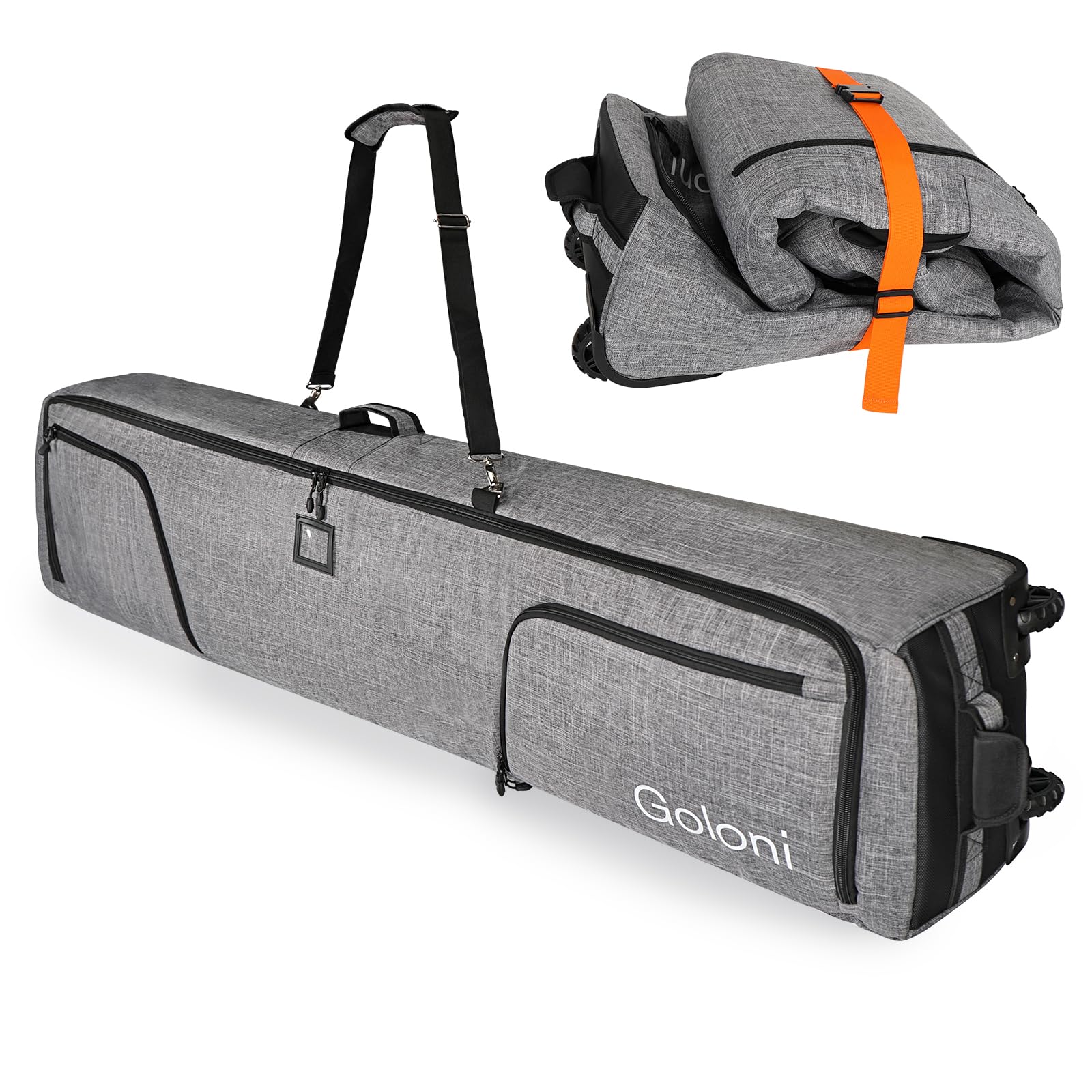 Goloni Wheeled Ski and Snowboard Travel Bag - 600D Waterproof Padded Snow Gear Carrier for Airplanes - Fits 2 Pairs of Skis (Foldable Design) - Perfect for Winter Vacations & Mountain Resorts