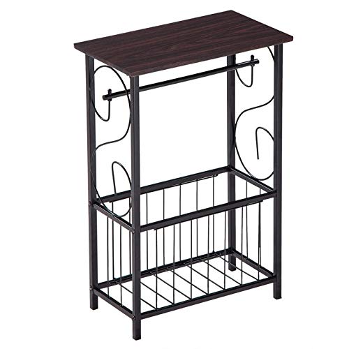 Modern Brown Rectangle MDF Multifunctional Side Table with Magazine Holder - Perfect for Bathroom, Living Room & Bedroom Storage Organization
