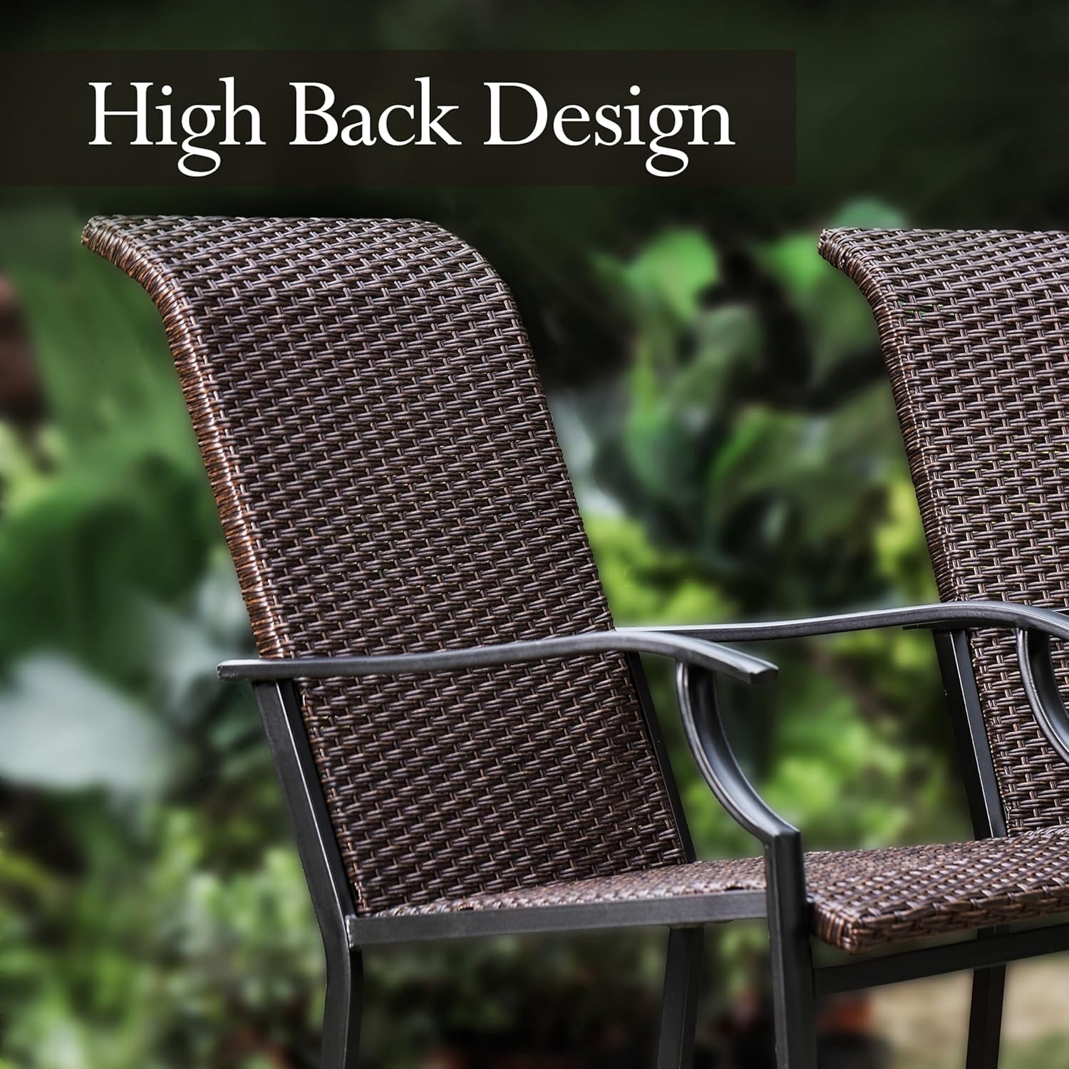 MFSTUDIO 2-Piece Patio Rattan Dining Chairs Set - High Back All-Weather Wicker Chairs with Oversized Seat, Sturdy Metal Frame & Armrests (350lb Capacity, Brown) - Perfect for Outdoor Dining, Backyard, Garden & Poolside Relaxation