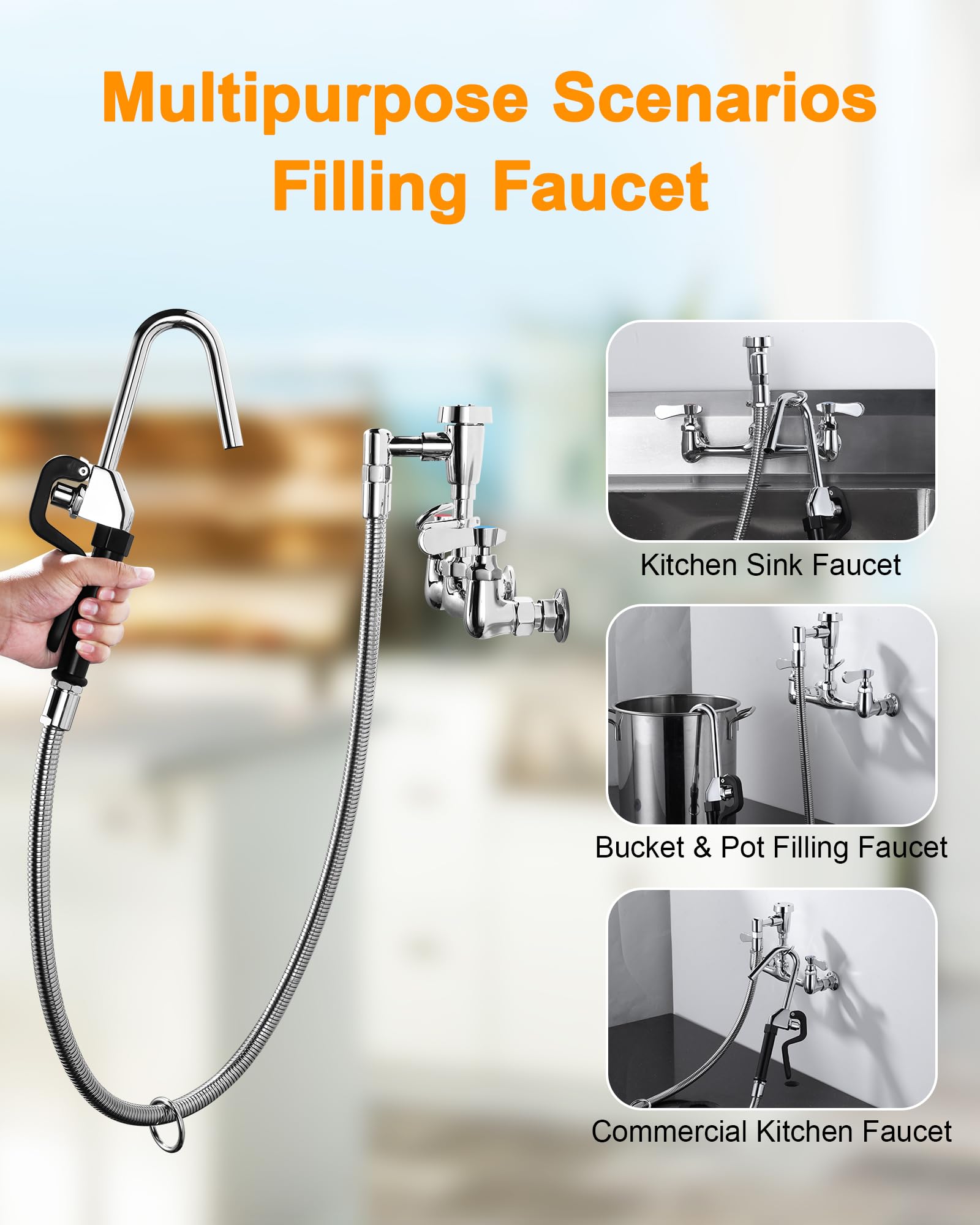 Commercial Brass Pot Filler Faucet - Wall Mount Kitchen Faucet with 43