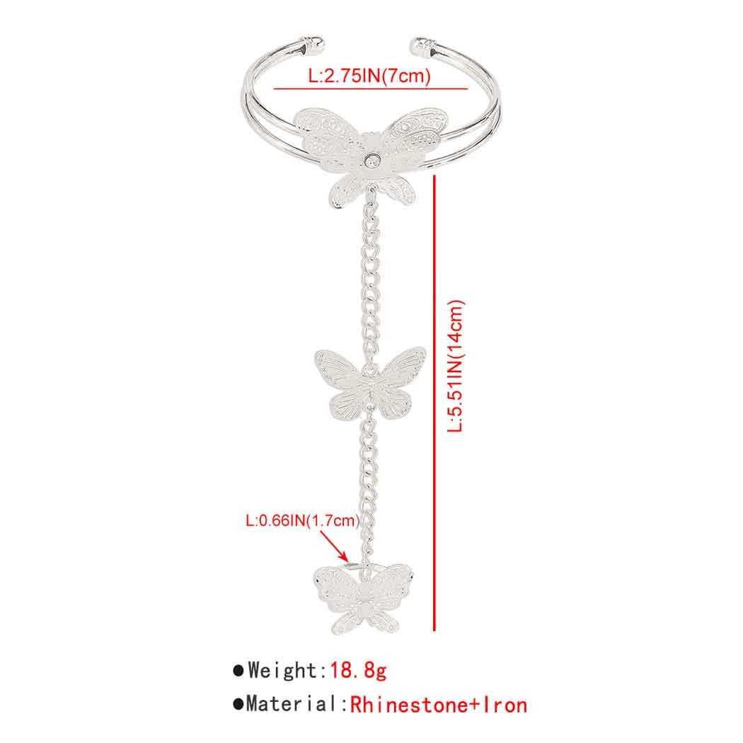 Boho Butterfly Hand Chain Bracelet - Adjustable Silver Finger Ring Bracelet for Women - Elegant Hand Jewelry for Parties, Weddings & Boho Fashion (1PCS)