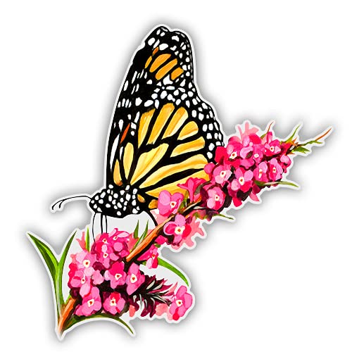 Monarch Butterfly on Flower Vinyl Sticker - 3 Inch Waterproof Decal for Car, Laptop, Water Bottle, Phone - Perfect for Outdoor Gear, Travel Accessories & DIY Crafts
