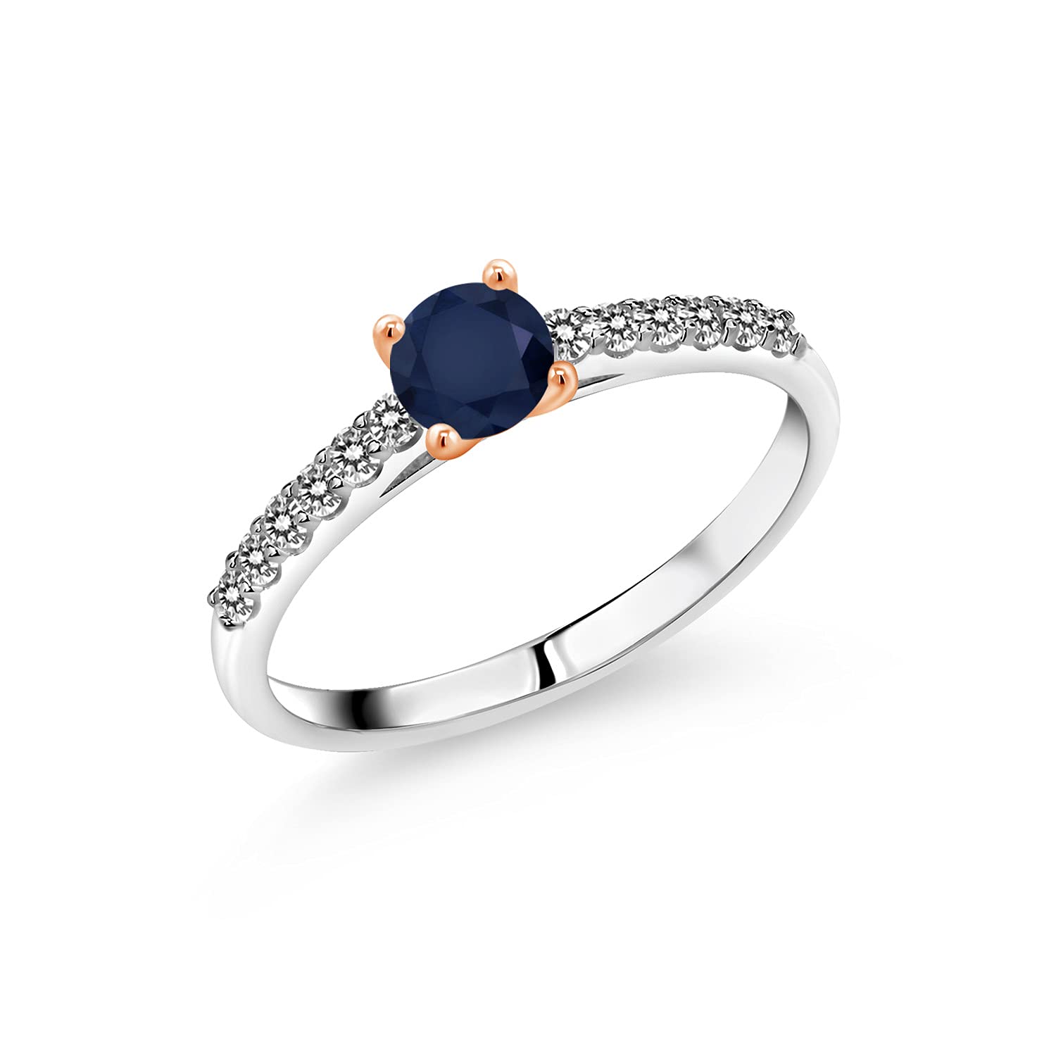 0.80 Ct Natural Blue Sapphire & Diamond 10K White Gold Engagement Ring with Rose Gold Prongs - Perfect for Weddings, Anniversaries & Special Occasions