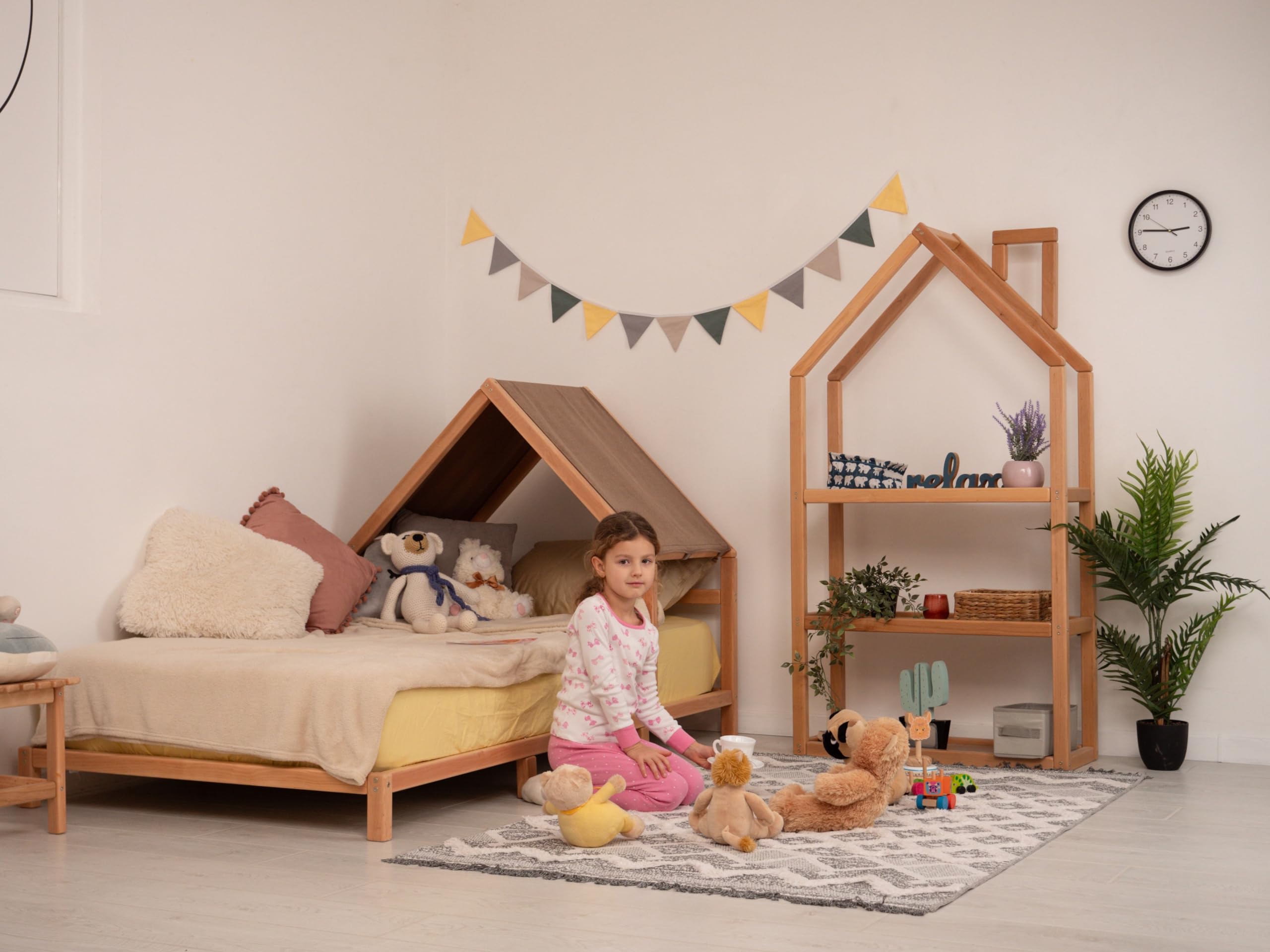 Montessori Toddler Bed Frame - Low Profile Twin House Bed for Kids Room & Play Area