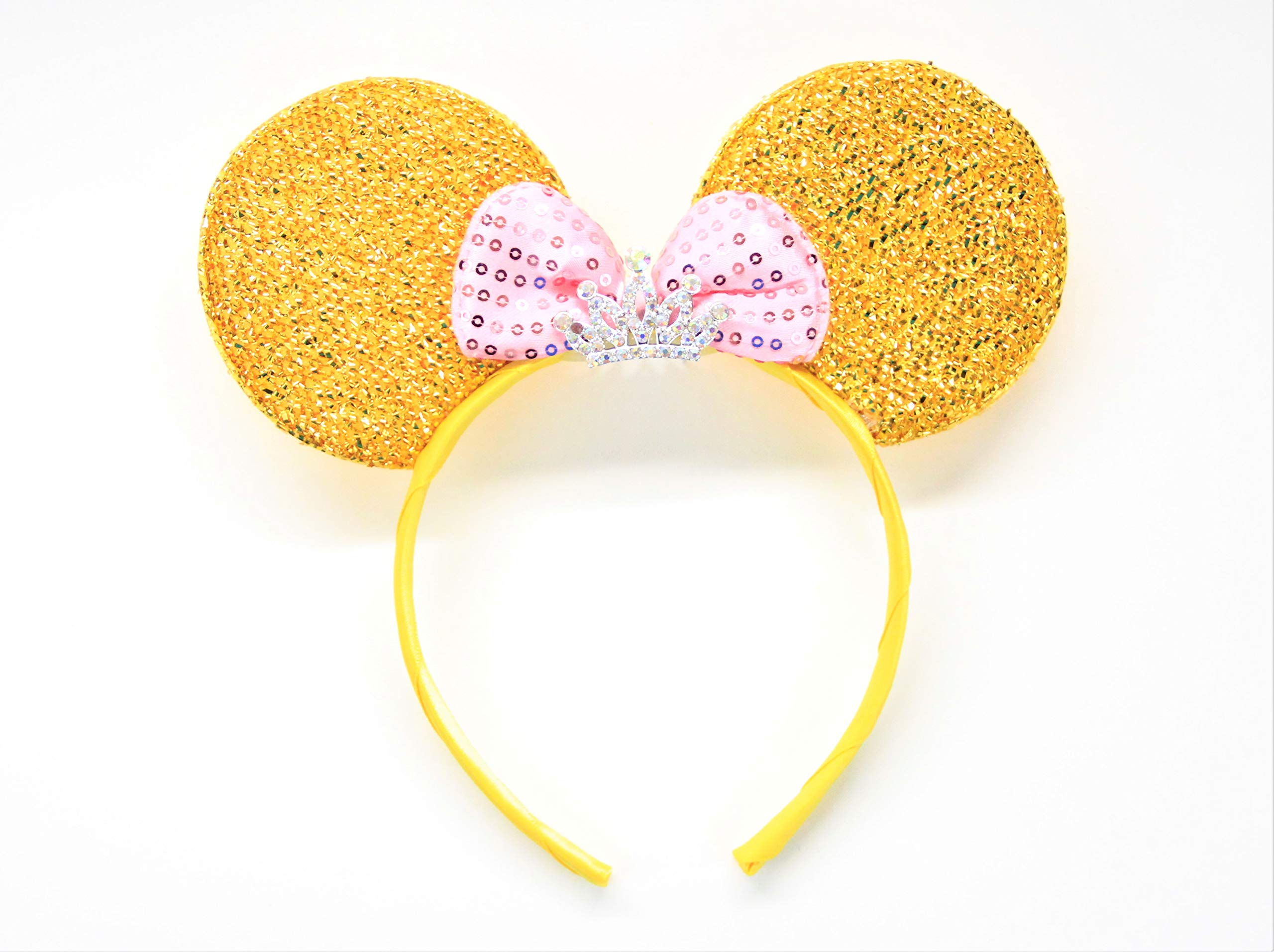 Minnie Mouse Princess Headband - Gold & Pink Bow Tiara with Silver Rhinestones Crown for Kids Birthday Party & Dress-Up Play