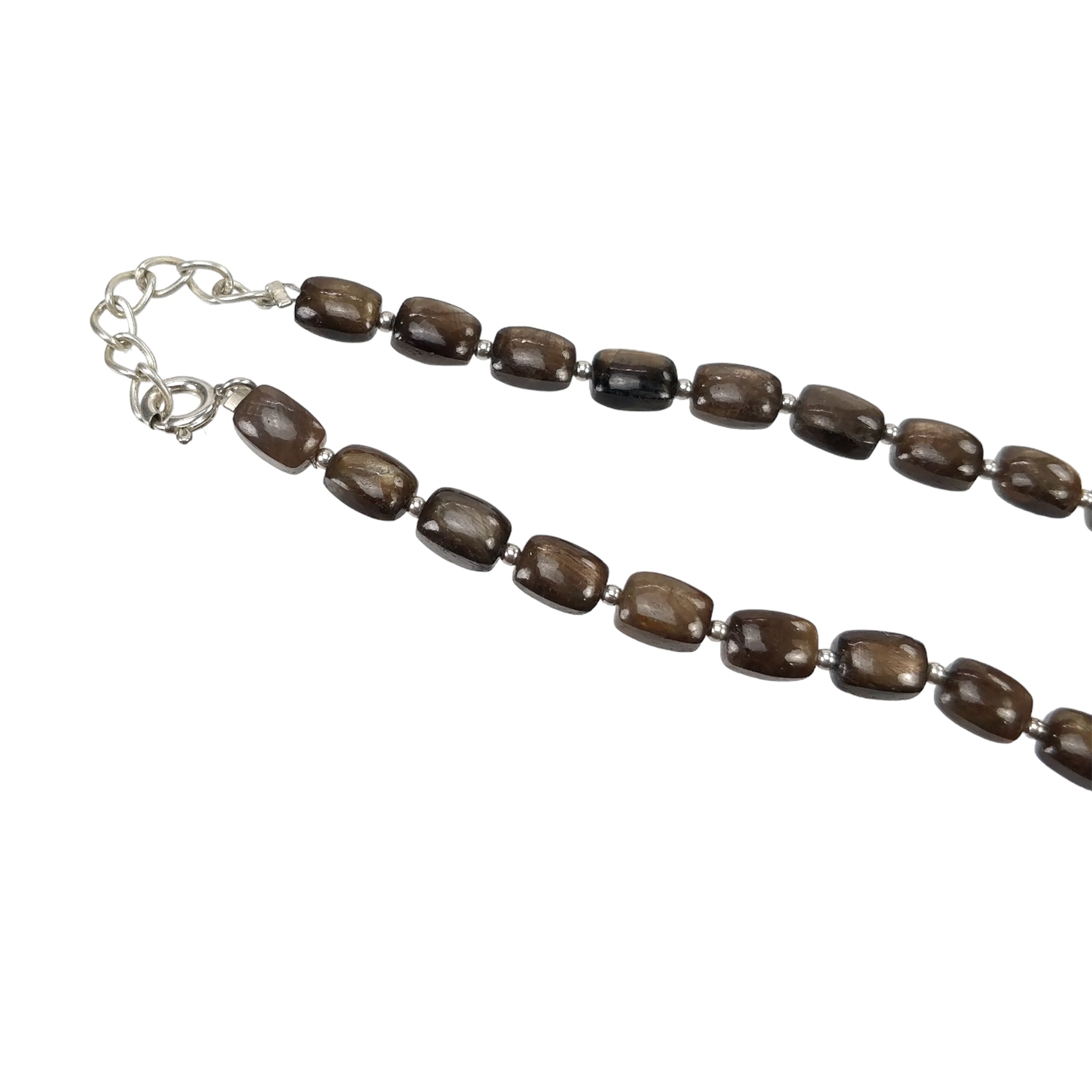 Natural Untreated Golden Brown Chocolate Sapphire Gemstone Necklace - 95.55cts Cushion Cut 925 Sterling Silver Jewelry (7x5mm, 18