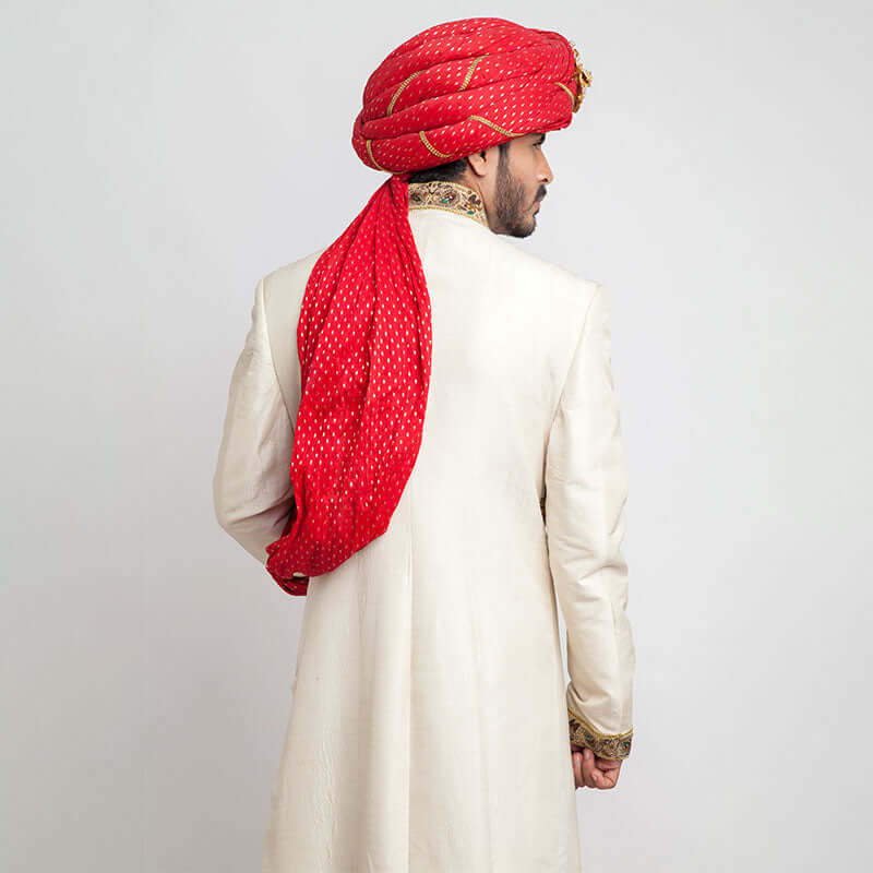 Elegant Ivory Raw Silk Sherwani for Men - Traditional Indian Wedding Attire & Formal Occasions