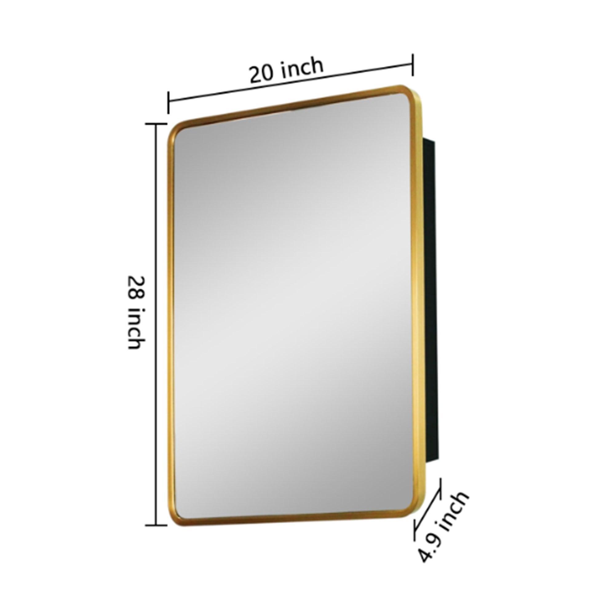 Gold Metal Framed Bathroom Medicine Cabinet with Mirror - Wall Mount or Recessed Installation for Modern Bathrooms, Powder Rooms & Vanity Areas