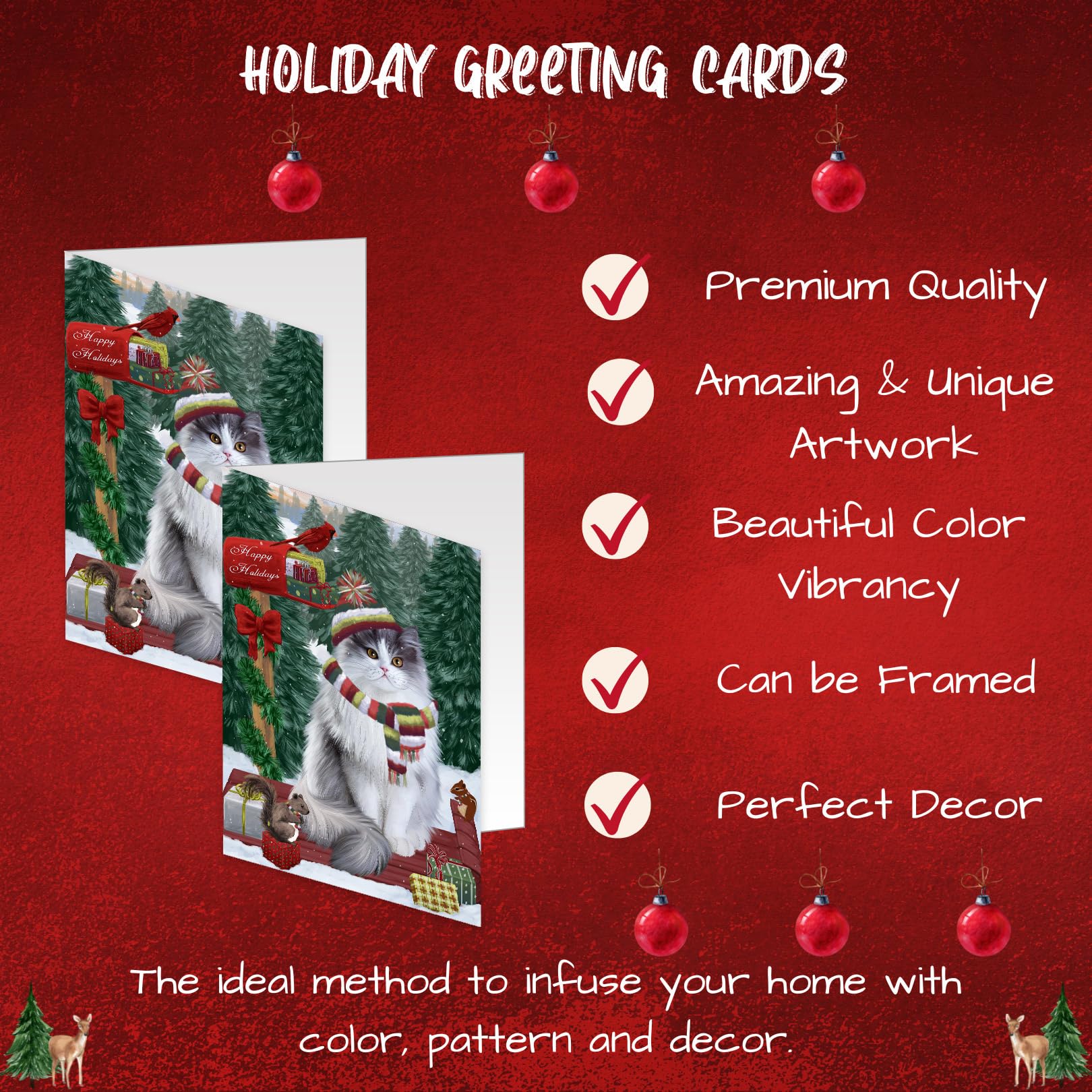 Merry Christmas Woodland Sled Persian Cat Greeting Cards - 10 Adorable Pet Christmas Cards with Envelopes - Festive Holiday Invitations for Cat Lovers - Perfect for Pet Owners, Christmas Parties & Holiday Mailings