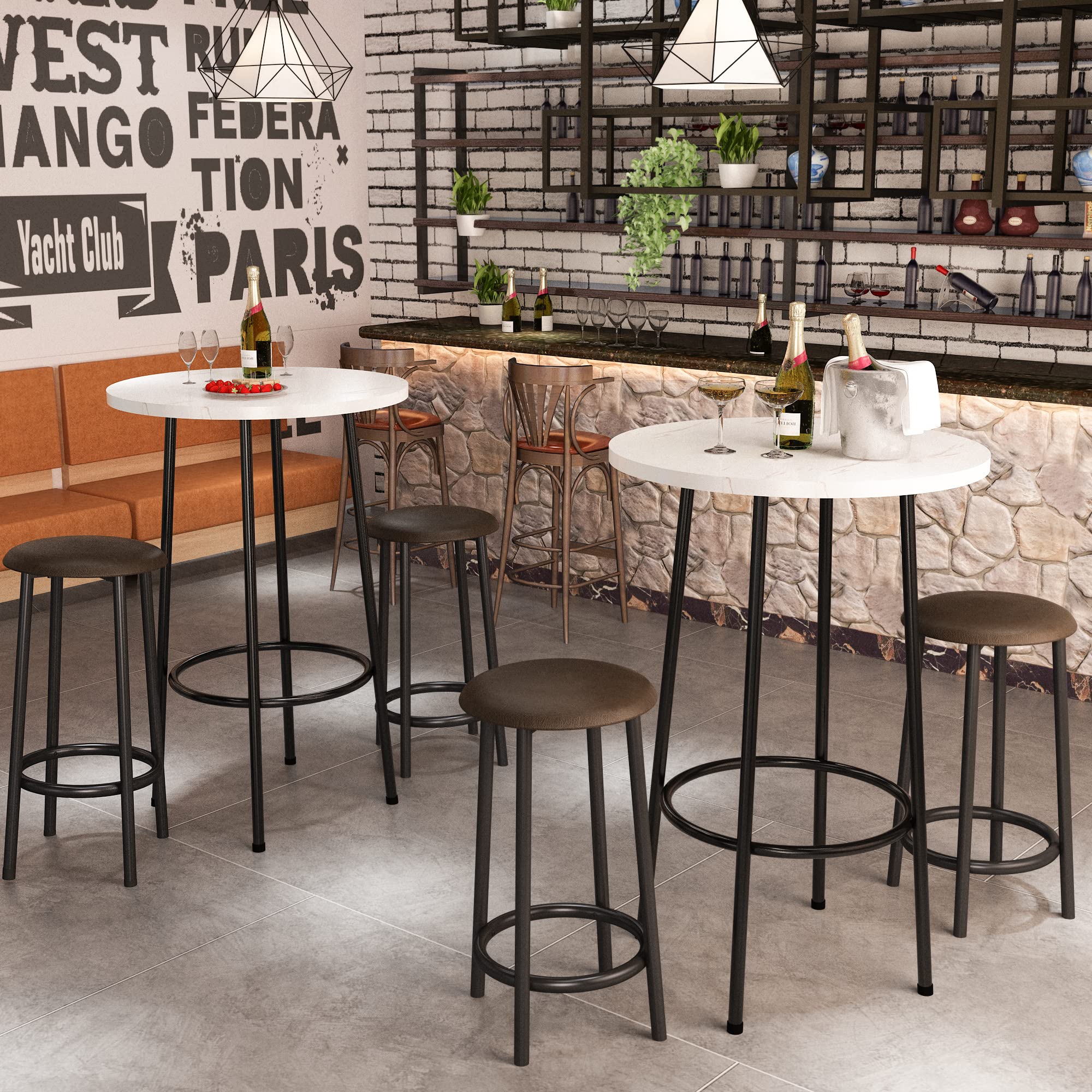 AWQM 3-Piece White Round Bistro Table and Chairs Set - Compact Pub Dining Set for Small Spaces, Breakfast Nook, Kitchen, Apartment, Balcony or Outdoor Cafe - Perfect for Entertaining, Coffee Time & Small Space Dining