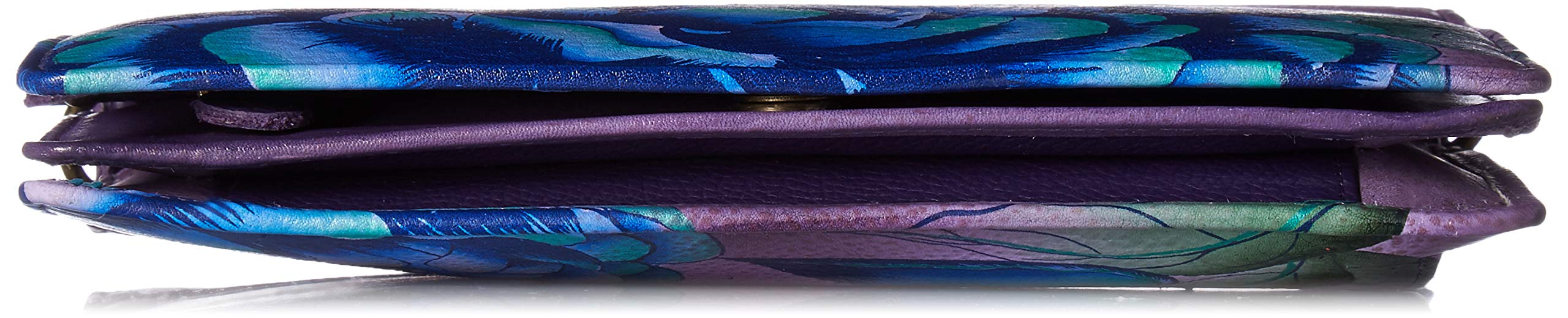 Anuschka Hand-Painted Genuine Leather Women's Wallet - Flap Organizer with Peony & Eggplant Design - Perfect for Everyday Use, Travel & Gift Giving