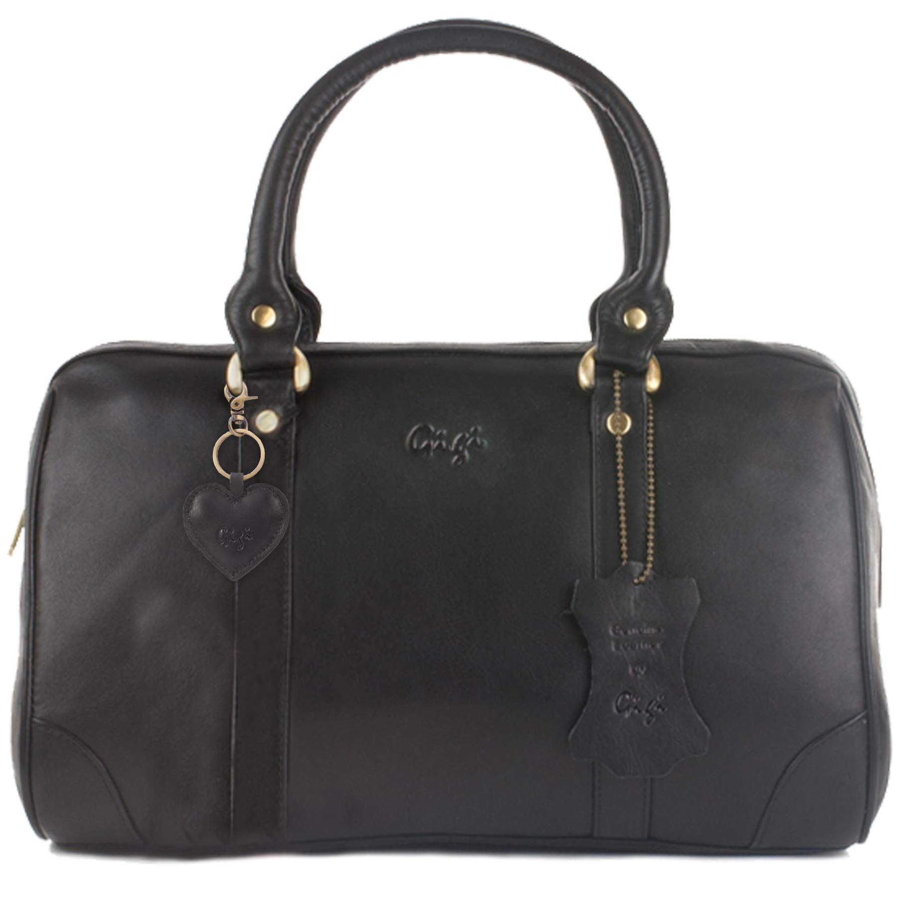 Gigi Women's Leather Top Handle Bag - Medium Ladies Handbag with Detachable Crossbody Strap & Heart Keychain Charm - Othello 5067 - Perfect for Work, Travel, and Everyday Use