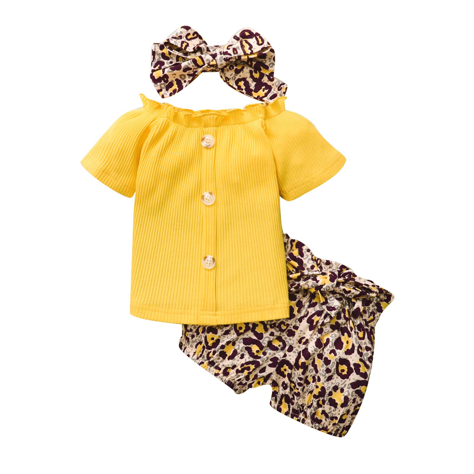 3Pcs Baby Girl Clothes Set - Cute Leopard Print Tops & Shorts Outfits with Headbands for Toddlers | Perfect for Playdates, Birthday Parties & Family Photos