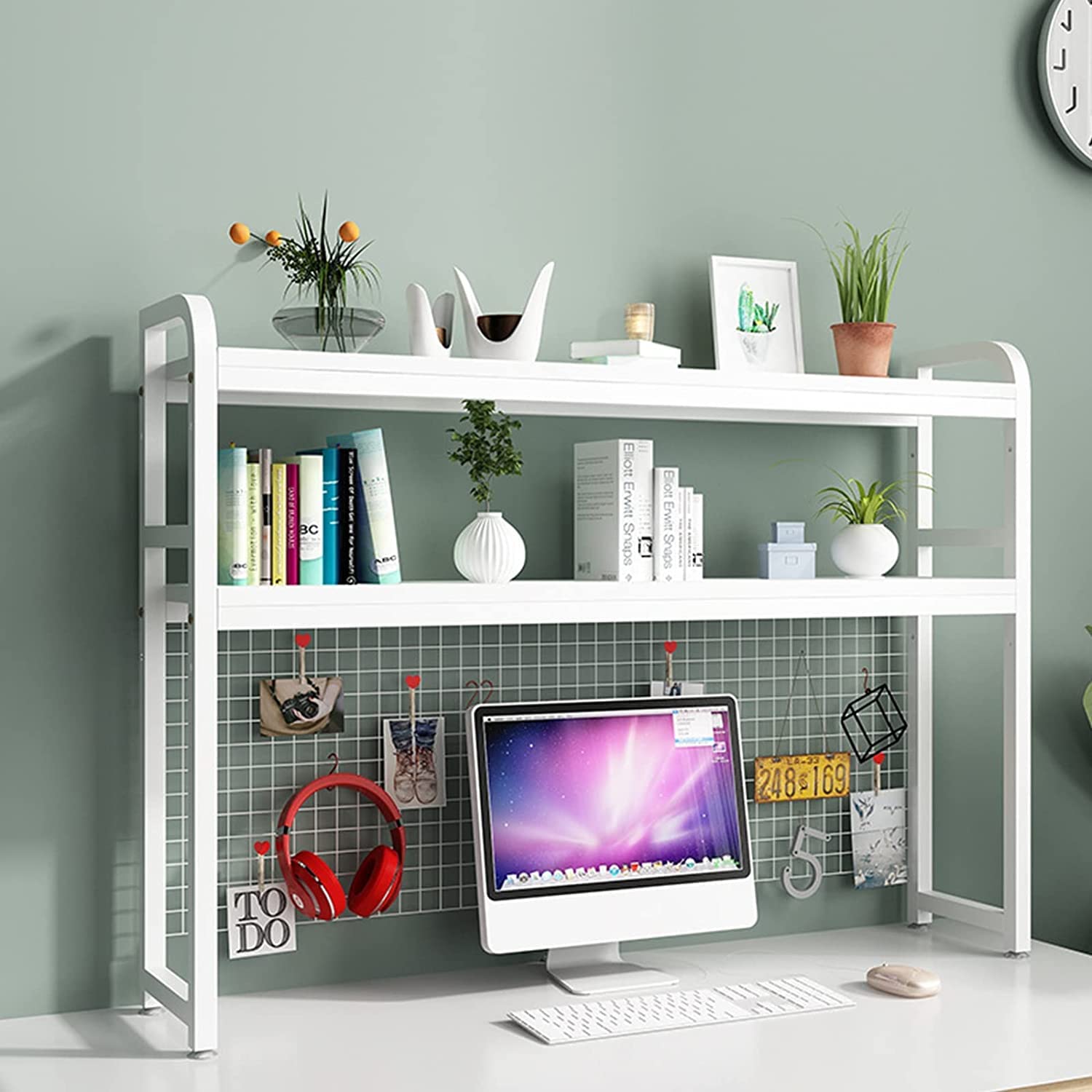 2 Tier Adjustable Wooden & Metal Desktop Organizer Shelf - Multipurpose Bookcase for Computer, Office, Dorm Room Supplies - Perfect for Home Office Organization (115CM, Color A)