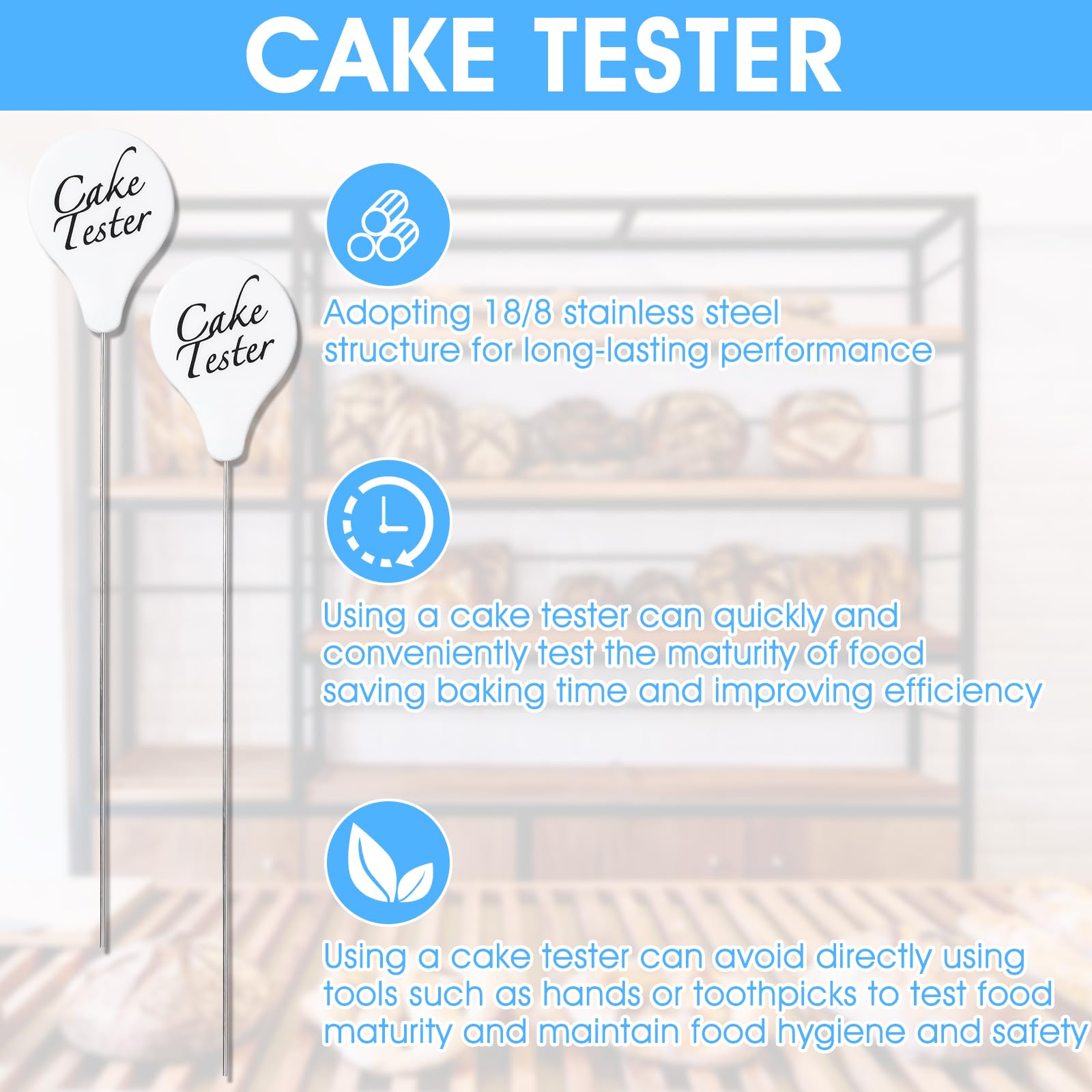 Mabor 2-Pack Stainless Steel Cake Tester Kit - Professional Baking Doneness Tool for Cakes, Cupcakes & Bread - Essential Kitchen & Home Bakery Accessories for Perfect Baking Every Time (Great for Bakers & Cooking Enthusiasts)