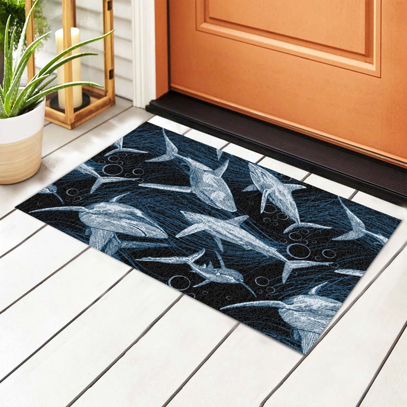 Shark Welcome Door Mat Non-Slip Absorbent - Indoor Outdoor Home Decor for Entryway