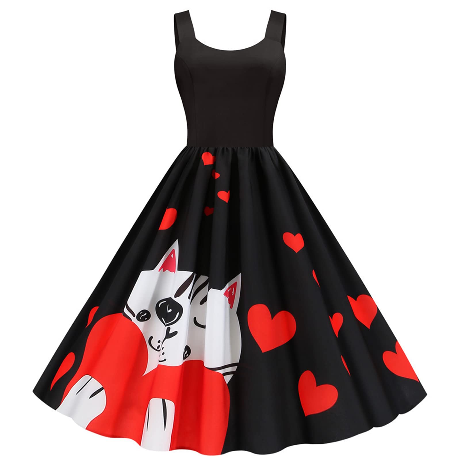 Valentine's Day Women's Floral Print Swing Dress - Sleeveless A-Line Dress with Zipper Closure for Date Night, Party & Special Occasions