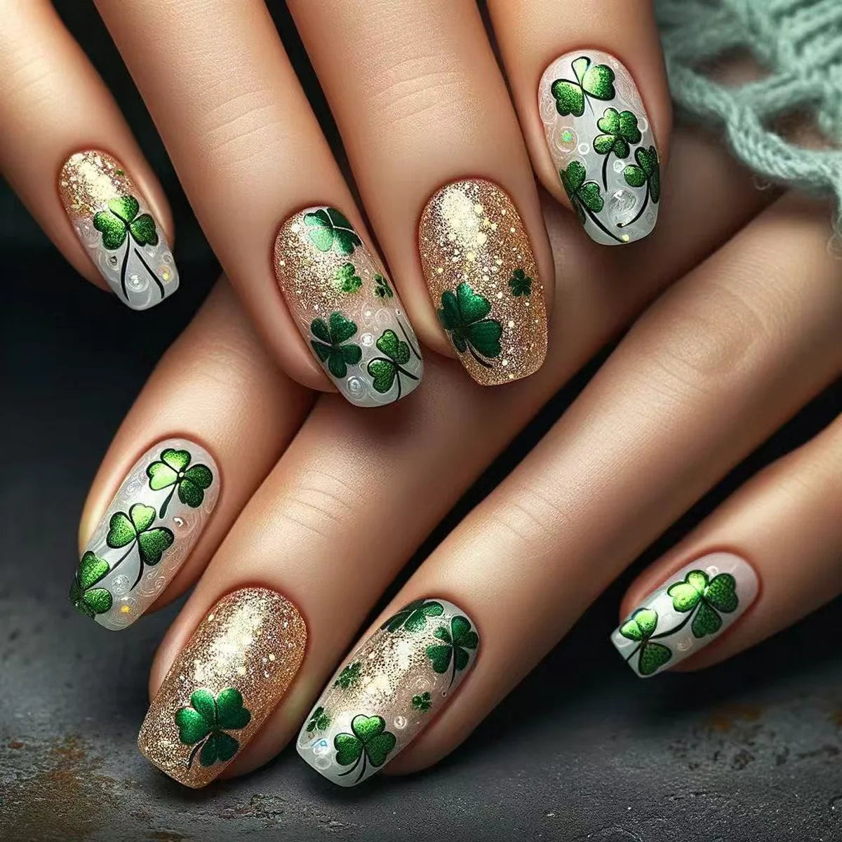 24Pcs Gold Foil Glitter Rose French Ballet Acrylic Fake Nails - Elegant Press on Nails with Floral Design for Women, Perfect for Parties, Weddings & Special Occasions