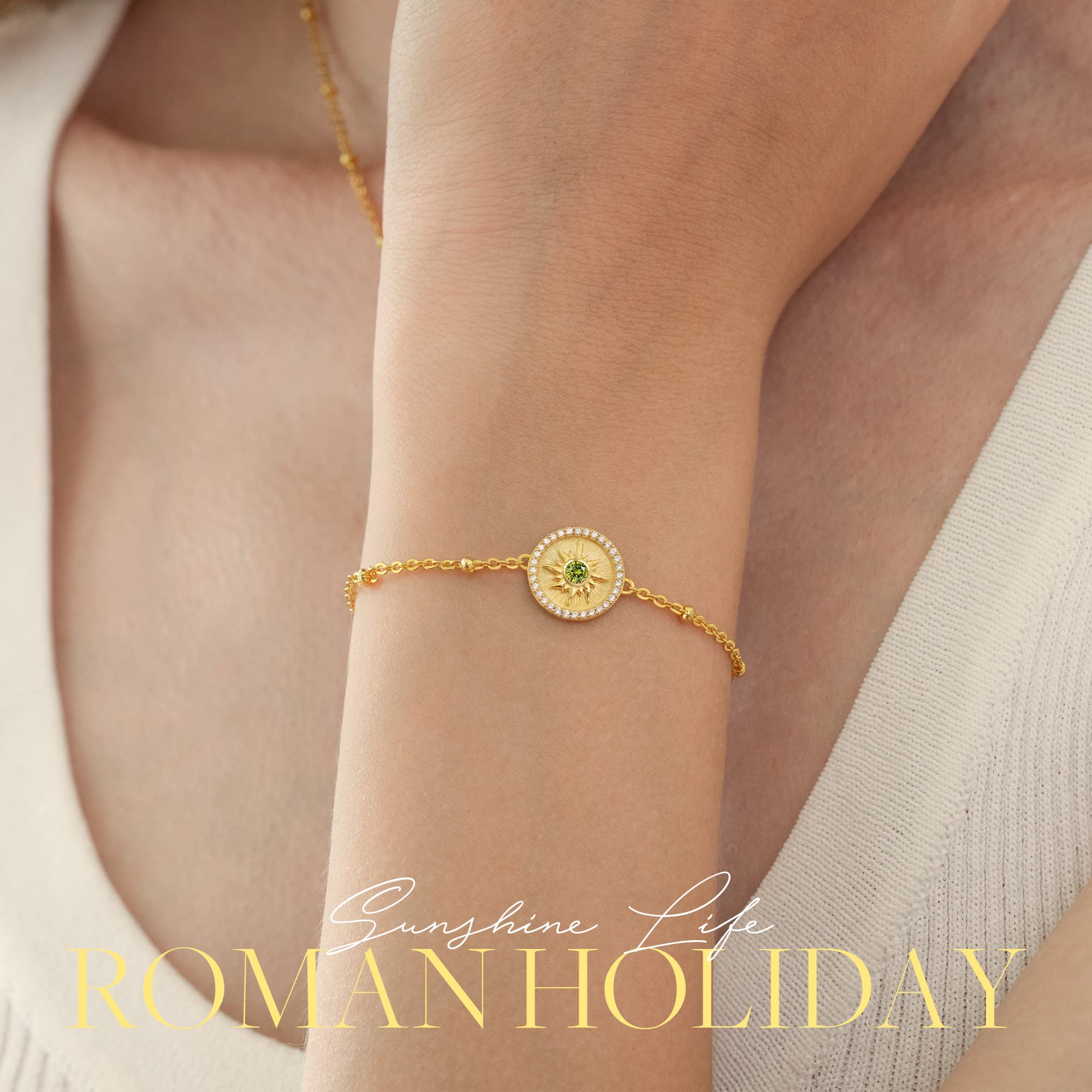 925 Sterling Silver Adjustable Sun Charm Bracelet for Women - 14K Gold Plated Link Bracelet | Birthday, Anniversary, Christmas Jewelry Gift for Her, Wife, Girlfriend, Daughter | Perfect for Beach Vacations, Summer Outfits & Boho Style Accessories