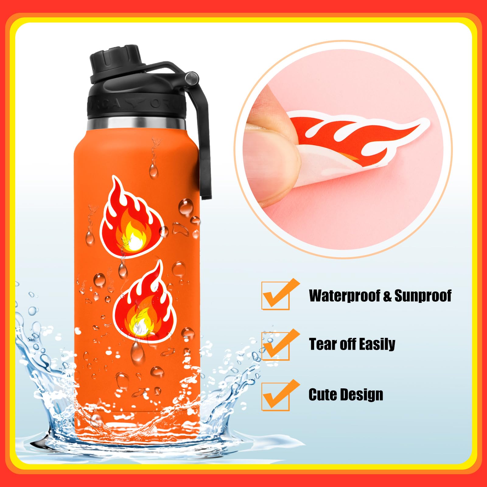 600Pcs Flame Stickers - Cute Fire Vinyl Decals for Scrapbooking, DIY Crafts, Labels & Home Decor | Perfect for Laptops, Water Bottles, Journals & Party Decorations