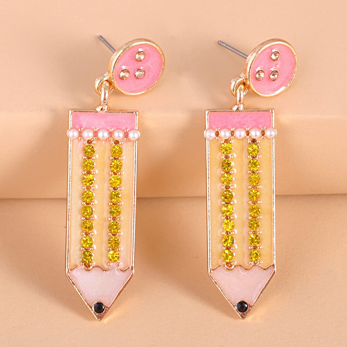 Funny Crystal Drop Dangle Stud Earrings for Women & Teens - Hypoallergenic Piercing Jewelry Gift for Teachers, Professors & Students | Perfect for Back to School, Office Wear & Casual Outfits