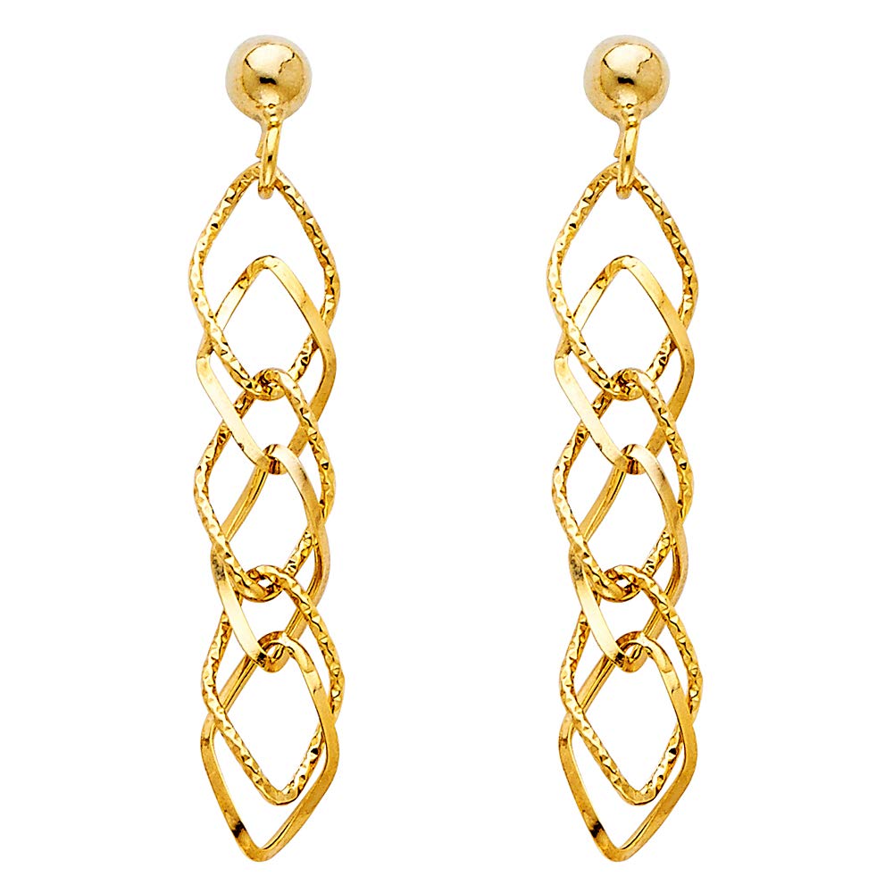 14K Yellow or White Gold Hanging Push Back Earrings - 40mm Height - Elegant Dangle Earrings for Women - Perfect for Weddings, Parties & Special Occasions