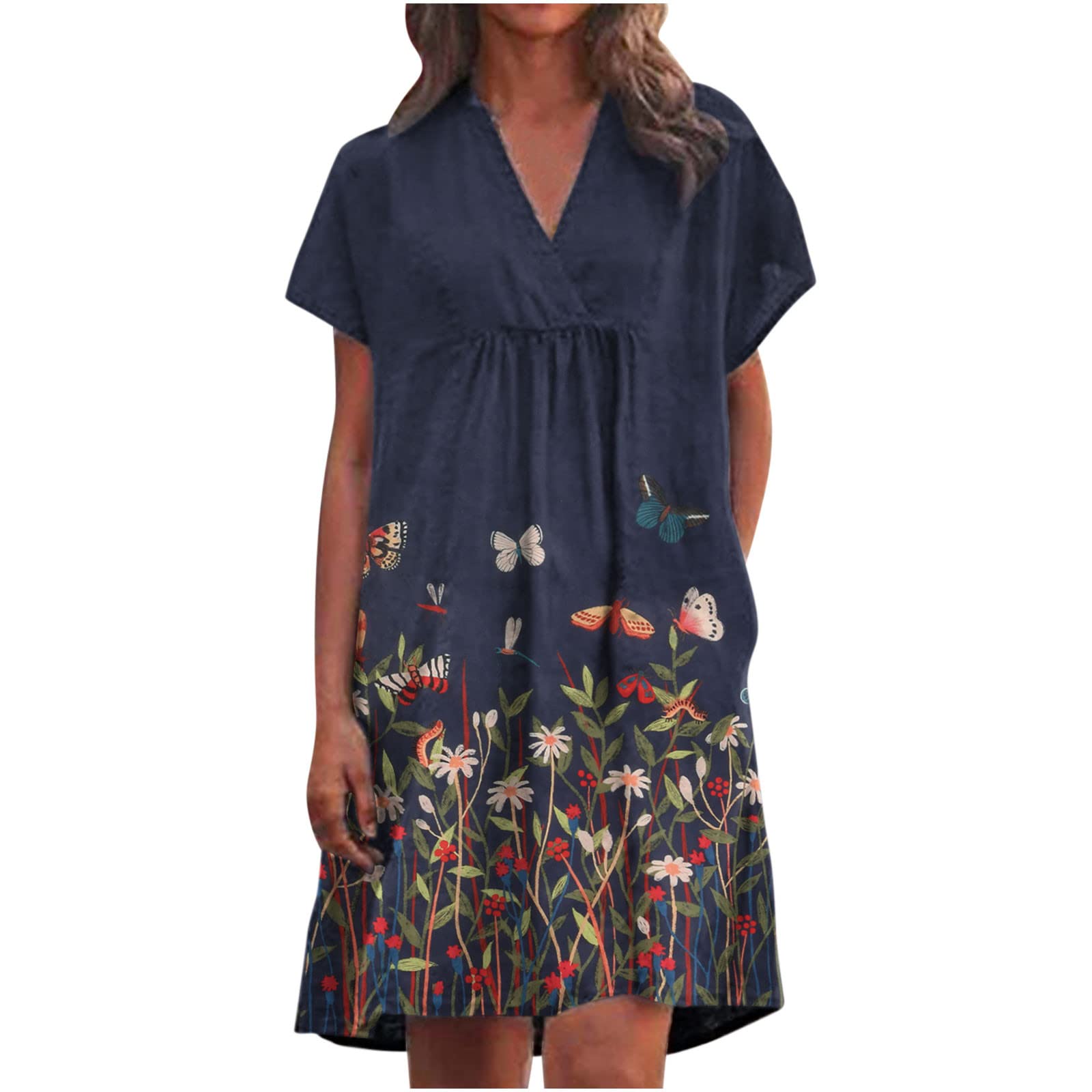 Bohemian Floral Print Summer Dress for Women - Vintage Ethnic Style Loose Fit Tunic T-Shirt Dress | Perfect for Beach Vacations, Music Festivals & Casual Outings