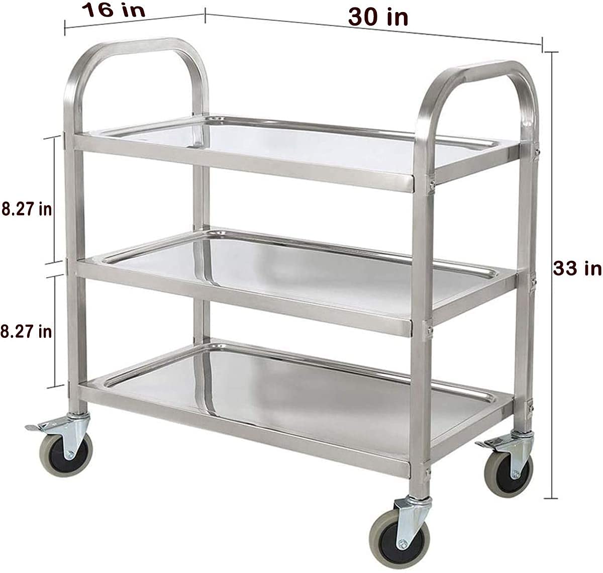 3-Tier Stainless Steel Utility Cart with 360° Swivel Wheels - Heavy Duty Industrial Serving Cart for Kitchen, Restaurant & Home Use - Perfect for Food Service, Hotel Storage & Mobile Workstation