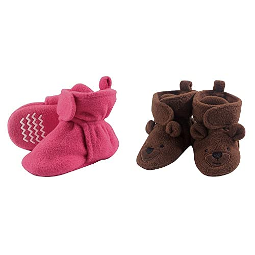 Hudson Baby Fleece Booties 2-Pack - Dark Pink Bear for 18-24 Months | Warm Winter Footwear