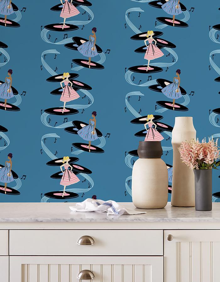 Barbie™ Galaxy Records Wallpaper - Lapis Blue Peel and Stick Removable Wallpaper for Bedroom, Living Room & Nursery Decor
