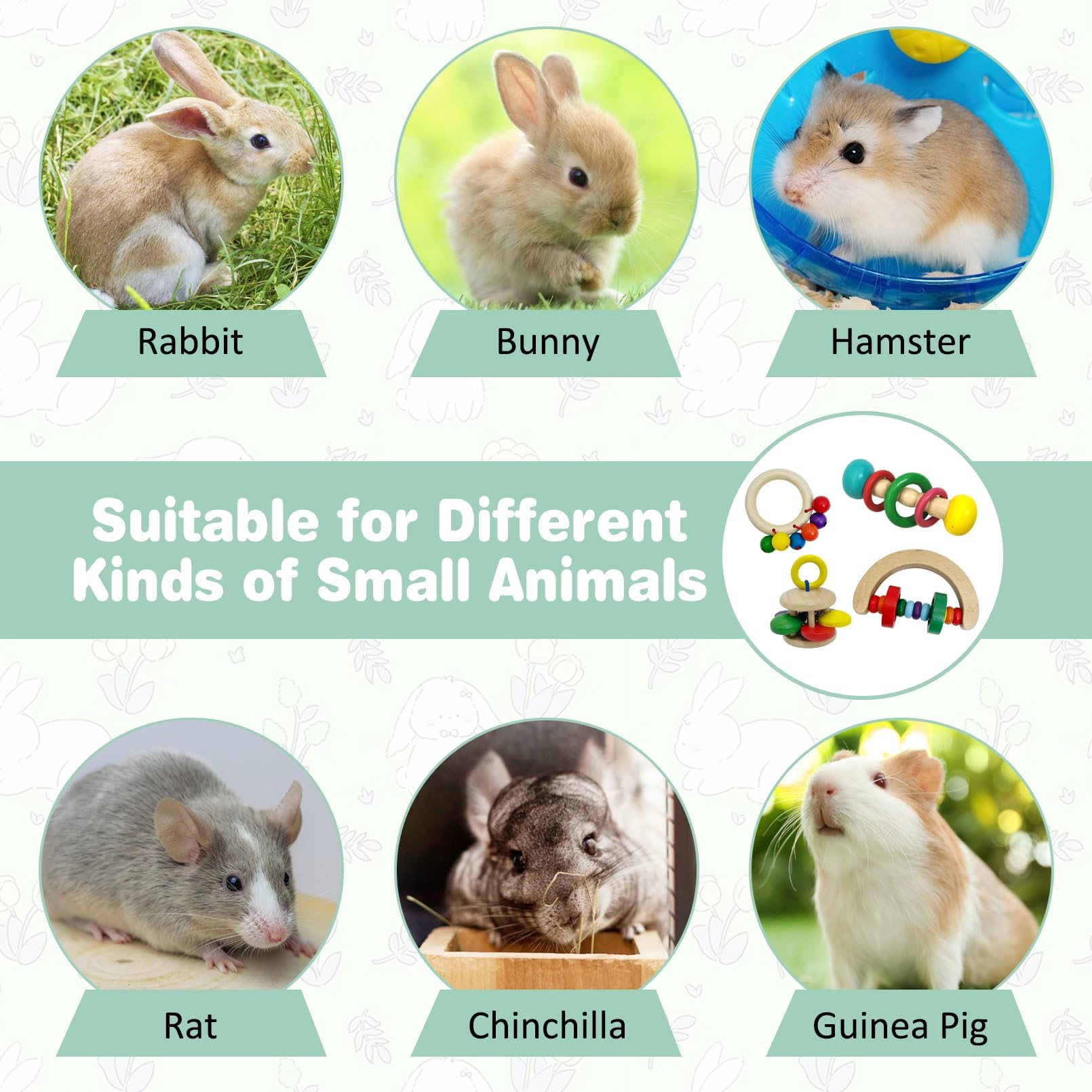 4 PCS Wooden Rabbit Chew Toys for Small Pets - Interactive Bunny Toys for Chinchillas, Hamsters, Guinea Pigs & Rats - Natural Wooden Teeth Grinding Toys for Indoor & Outdoor Play - Perfect for Cage Enrichment and Dental Health