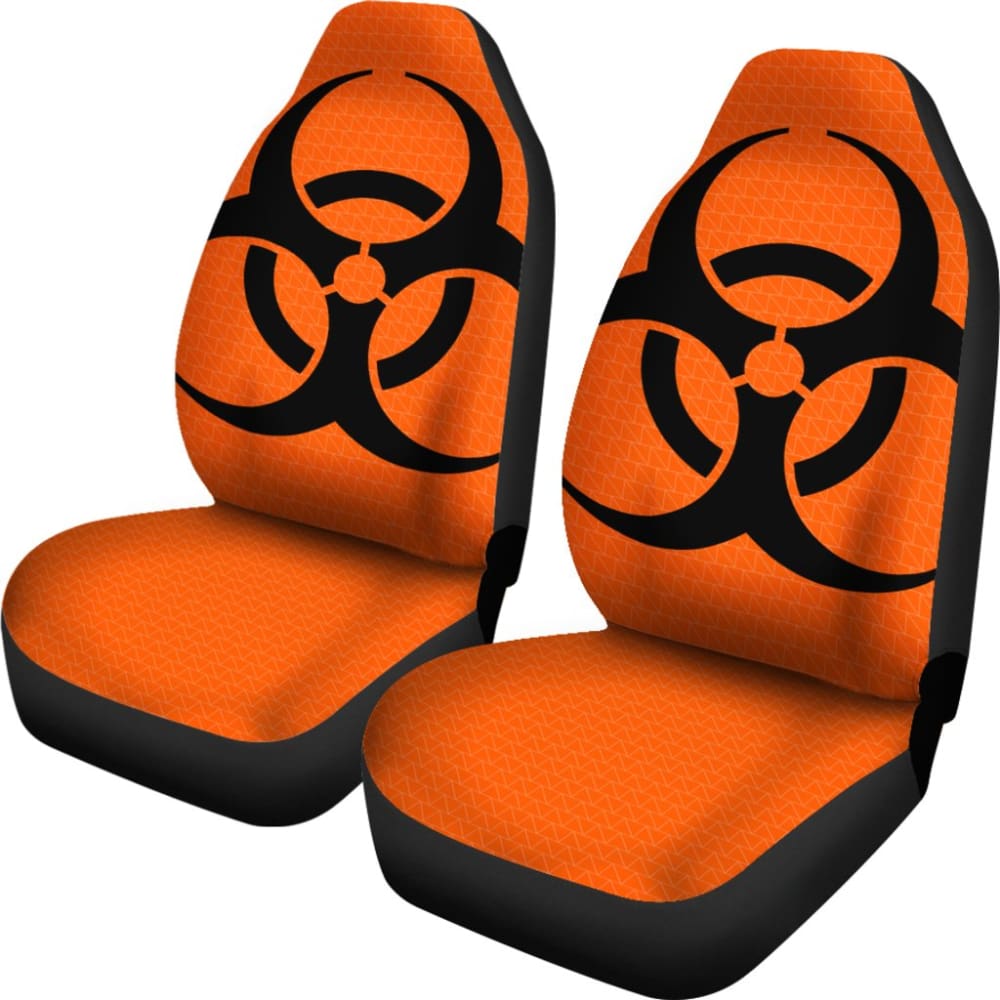 Black Biohazard Sign Orange Background Car Seat Covers - Waterproof & Non-Slip Auto Accessories for SUV, Truck, Sedan - Perfect for Road Trips, Commuting & Car Protection