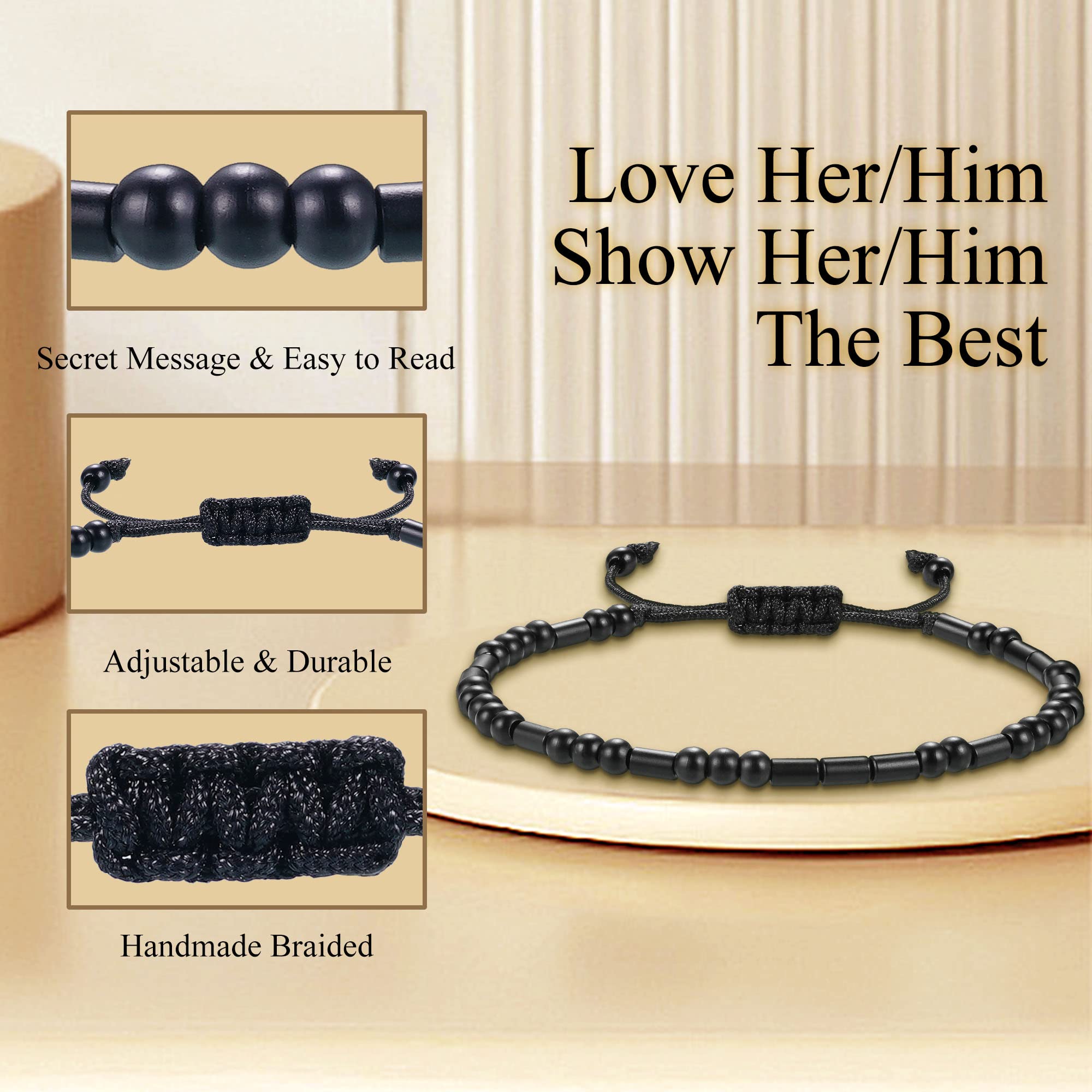 Morse Code Bracelet for Women & Men - Adjustable Braided Leather Bracelet with Inspirational Message - Best Friend Birthday Gift for Sister, Daughter, Mom, Dad - Christmas Jewelry for Couples - Perfect for Daily Wear, Special Occasions & Motivational Gifts