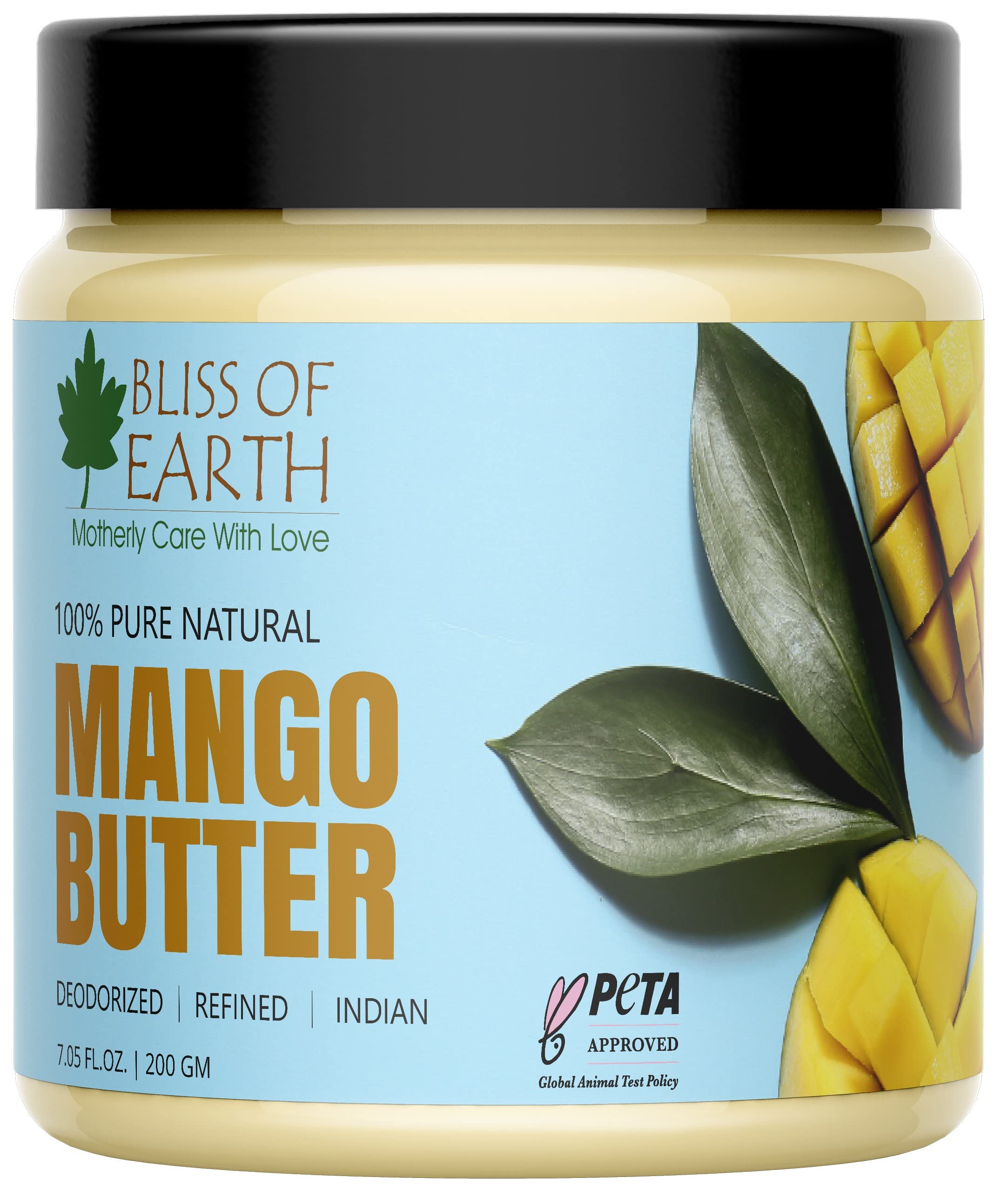 Organic Deodorized Indian Mango Butter for Face, Skin & Hair Care - 200g Jar - Natural Moisturizer for DIY Beauty Products, Dry Skin Treatment & Hair Conditioning