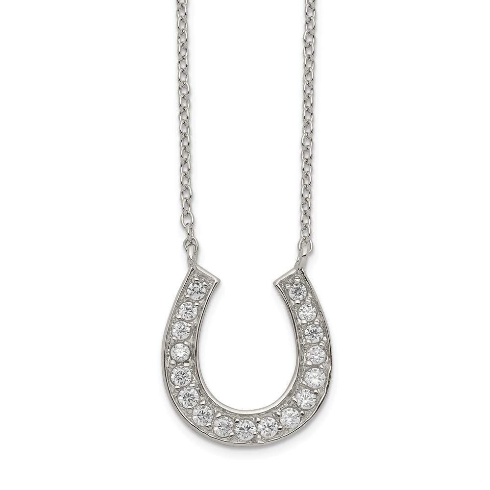 Sterling Silver Horseshoe Pendant Necklace with 18 Inch Chain & CZ Stones - Perfect for Good Luck Gifts, Western Fashion & Everyday Jewelry