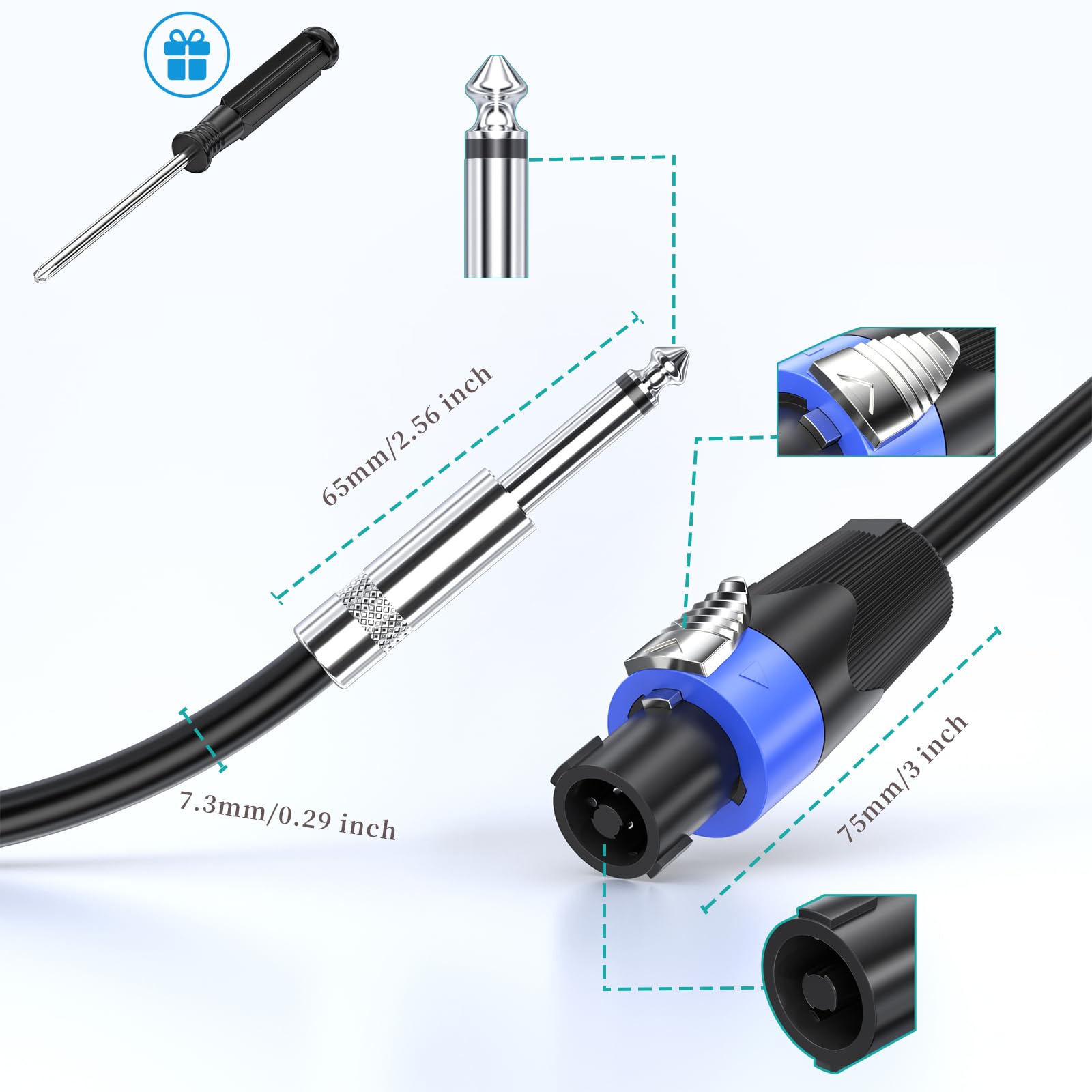 Professional 30ft Speakon to 1/4 Inch Speaker Cable - 2 Pack High-Quality DJ & PA Amplifier Mixer Wire for Live Performances & Studio Sound Systems