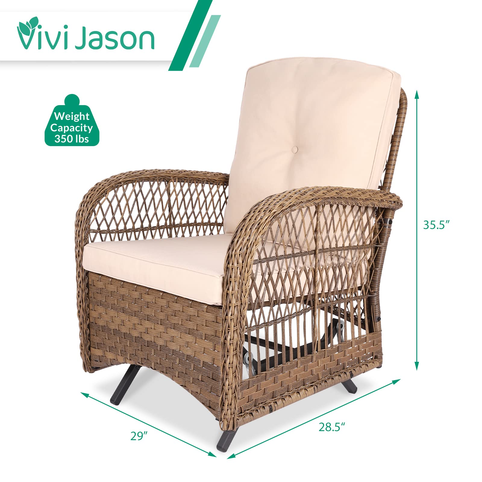 VIVIJASON 2-Piece Outdoor Wicker Rattan Glider Rocker Chair Set with Cushions & Steel Frame - All-Weather Patio Furniture for Garden, Backyard, Porch, Deck - Perfect for Relaxing, Lounging & Entertaining (Beige)