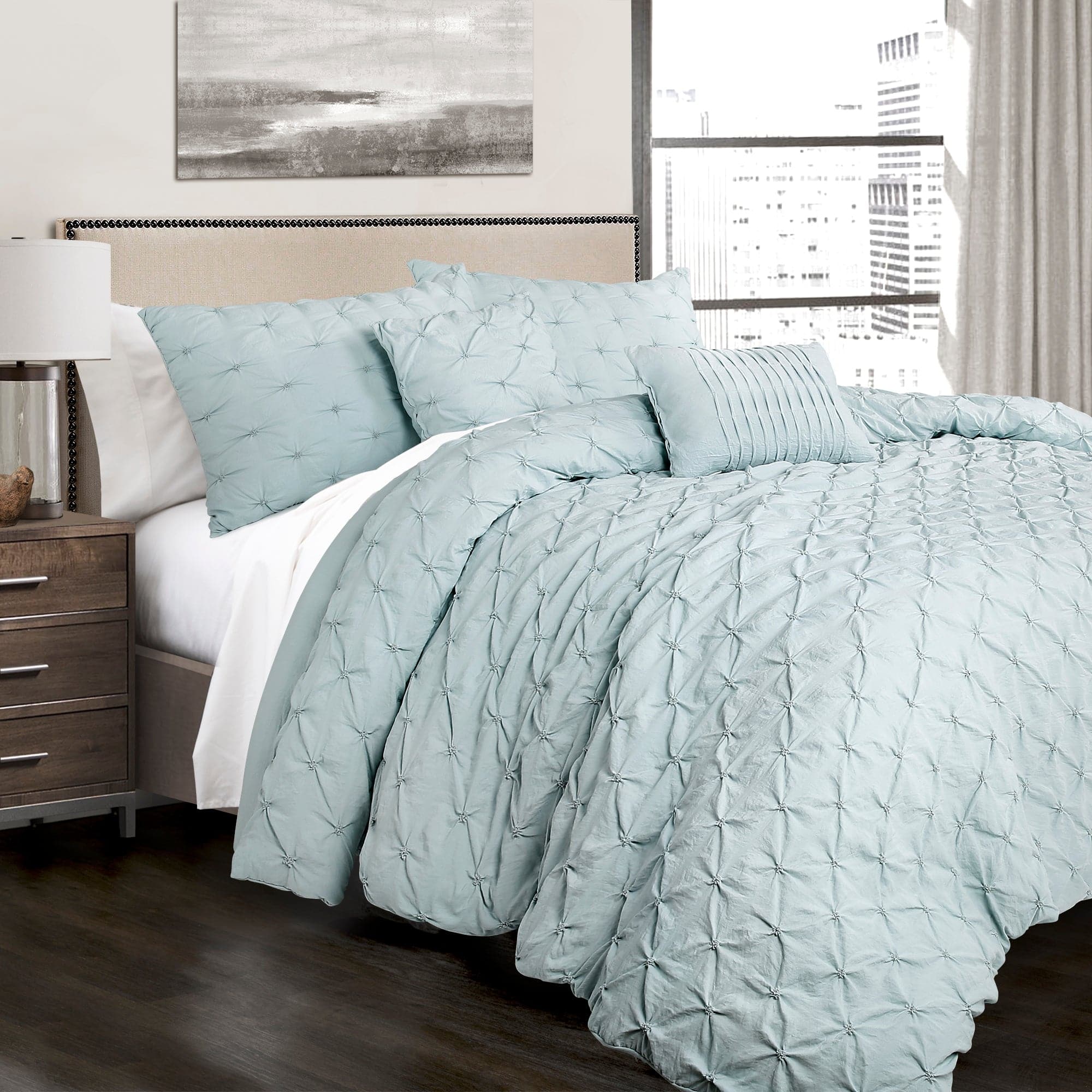 Ravello Pintuck 5-Piece Comforter Set - Queen Size Bedding with Pillow Shams - Luxury Soft Microfiber for Cozy Bedroom Decor