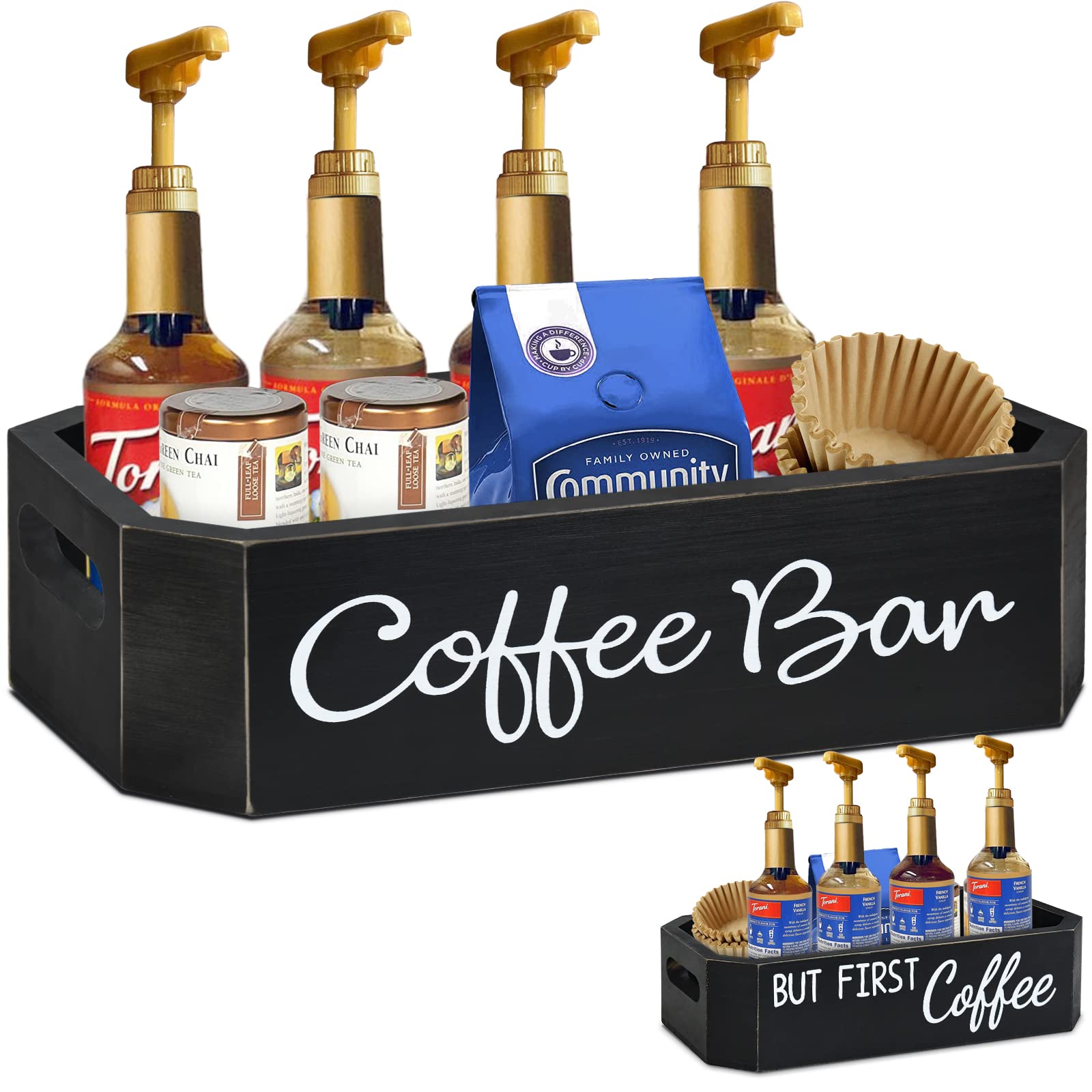 Countertop Coffee Station Organizer - Coffee Pod Holder & Storage Bin for Keurig K-Cups - Black Coffee Bar Accessories Set for Home Kitchen Decor & Office Break Room