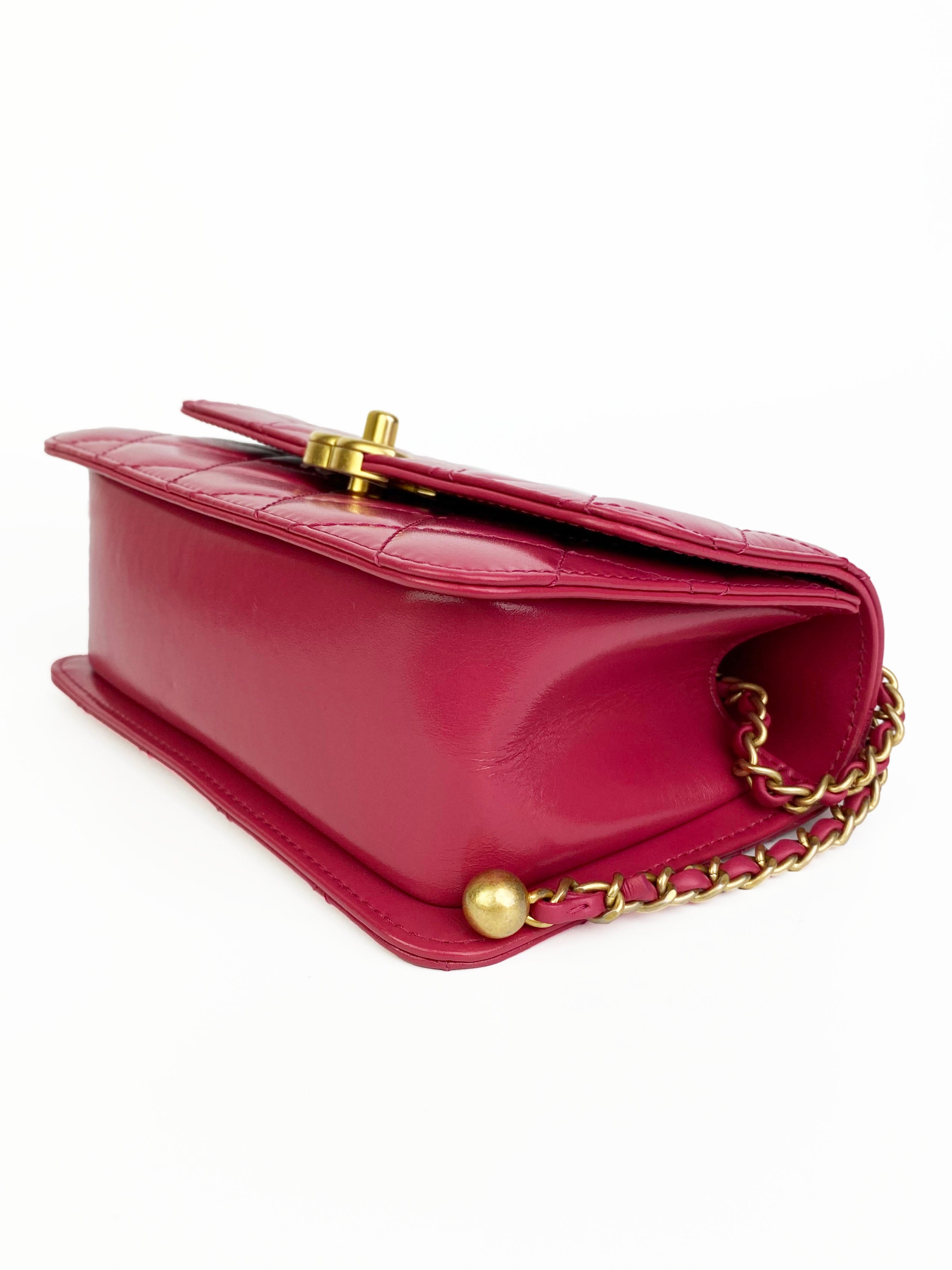 Chanel Mini Flap Bag in Deep Pink with Gold Ball Hardware - Elegant Crossbody Purse for Women, Perfect for Parties, Dates & Special Occasions