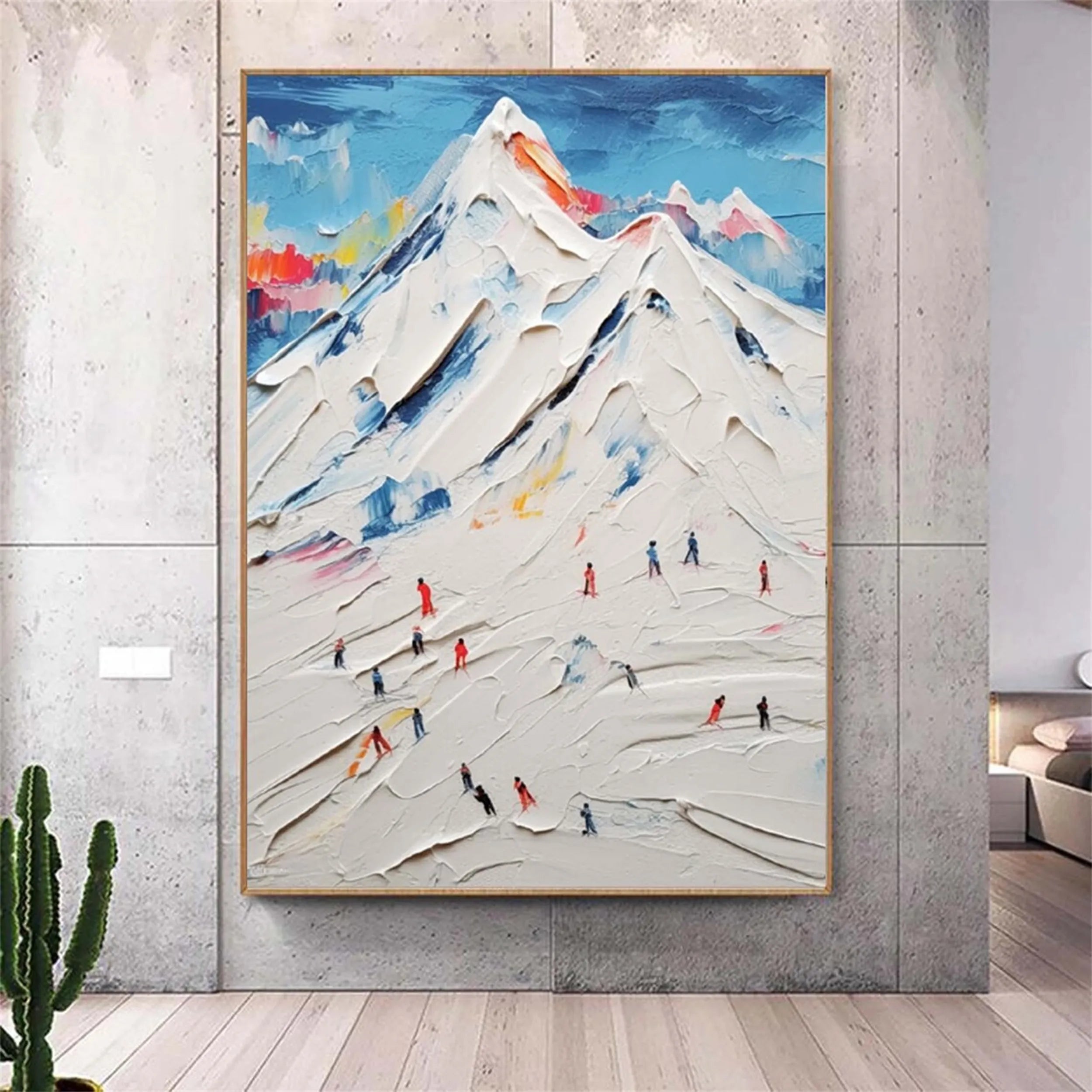 Premium Skiing Sport Art Textured Canvas Painting - Winter Sports Wall Decor for Home & Office - Perfect for Ski Lodge, Cabin, or Mountain-Themed Interior Design