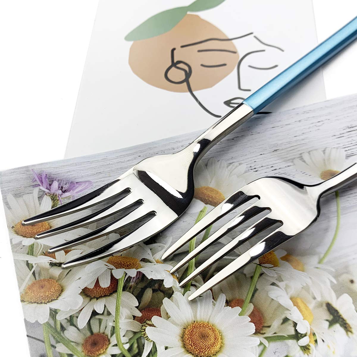 Premium 20-Piece Silverware Set - 18/10 Stainless Steel Flatware Service for 4 (Forks, Spoons, Knives) - Square Edge & Mirror Polished - Dishwasher Safe - Elegant Blue Silver - Perfect for Dinner Parties, Restaurants & Everyday Dining