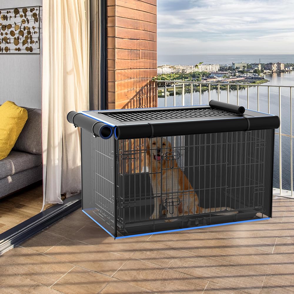 **600D Oxford Waterproof Dog Crate Cover - Windproof & Breathable Mesh Kennel Cover with Storage Pocket, 48 Inch - Ideal for Large Dogs & Cats (Home, Travel, Crate Training)**