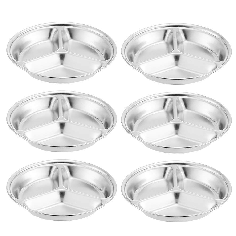 Cabilock 6-Piece Thickened Multi-Flavor Sauce Dishes - 14cm Three Grid Dipping Bowls for Snacks, Sushi, Dumplings & Appetizers | Perfect for Home, Restaurant & Party Use