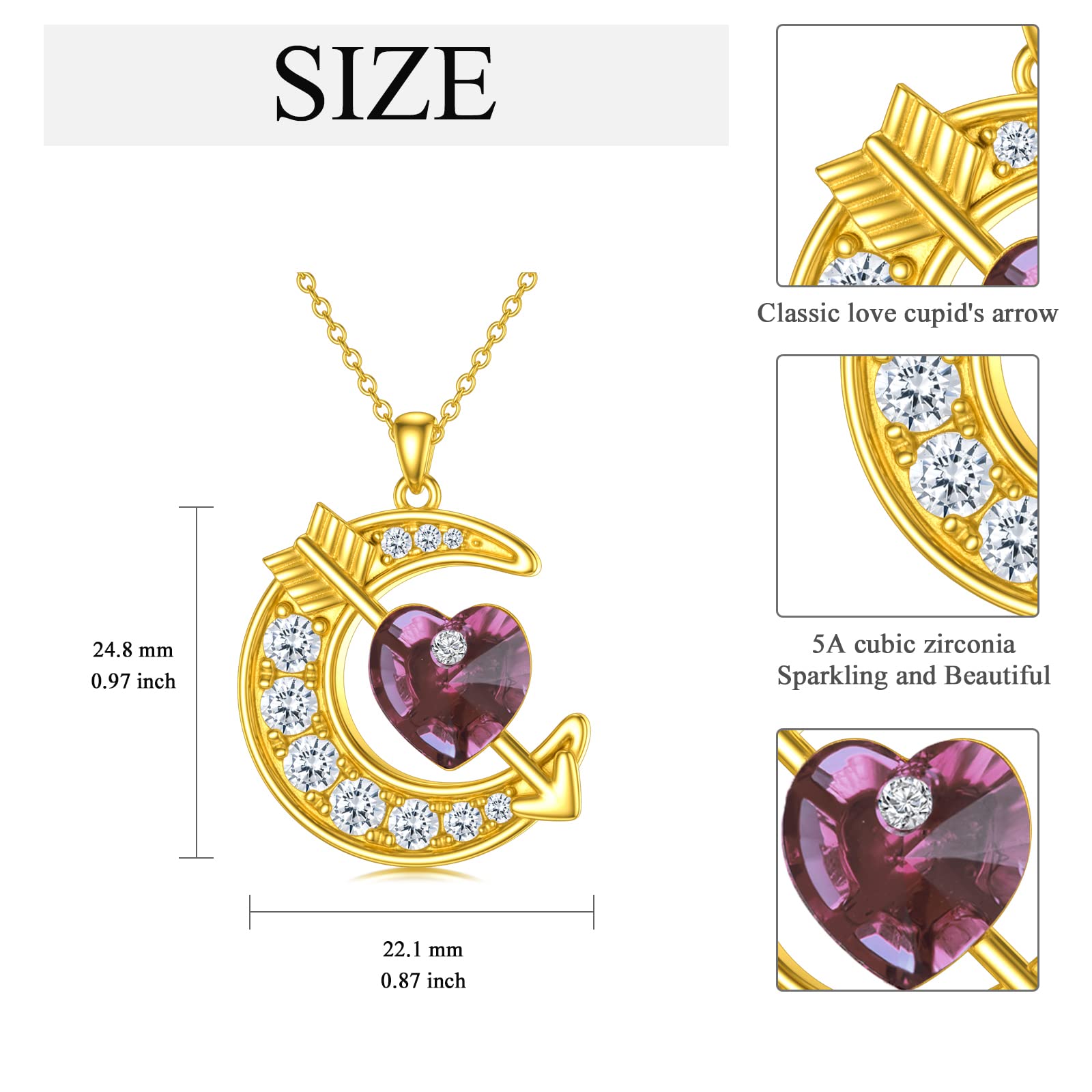 OCJ Sterling Silver Moon Birthstone Pendant Necklace for Women - Classic Love Arrow Crystal Jewelry with Birthstones | Perfect Birthday, Christmas Gift for Her, Daughter, Teens | Elegant Everyday Wear & Special Occasion Jewelry