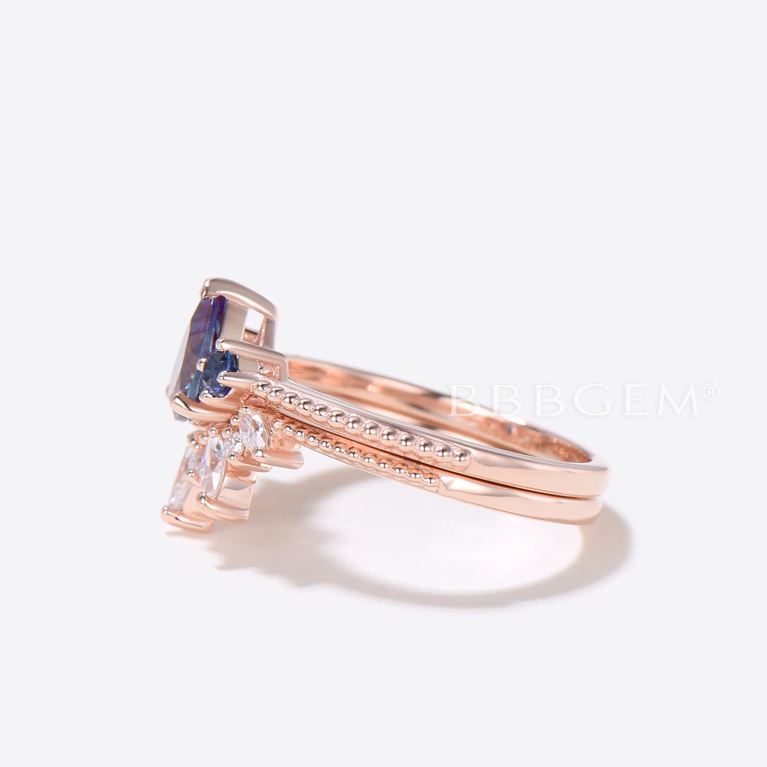 Vintage Pear Shaped Alexandrite & Sapphire Engagement Ring Set with Moissanite/Diamond Matching Band - Perfect for Wedding, Anniversary & Proposal Gifts