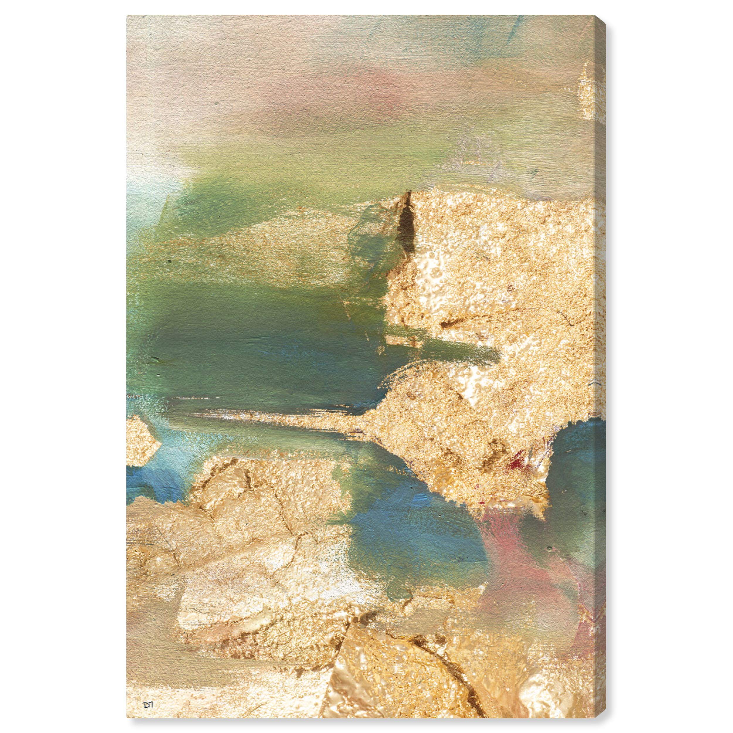 Blue Lagoons Abstract Wall Art Canvas Print - 16x24 Inch Modern Home Decor in Gold & Green | Perfect for Living Room, Bedroom & Office Decor
