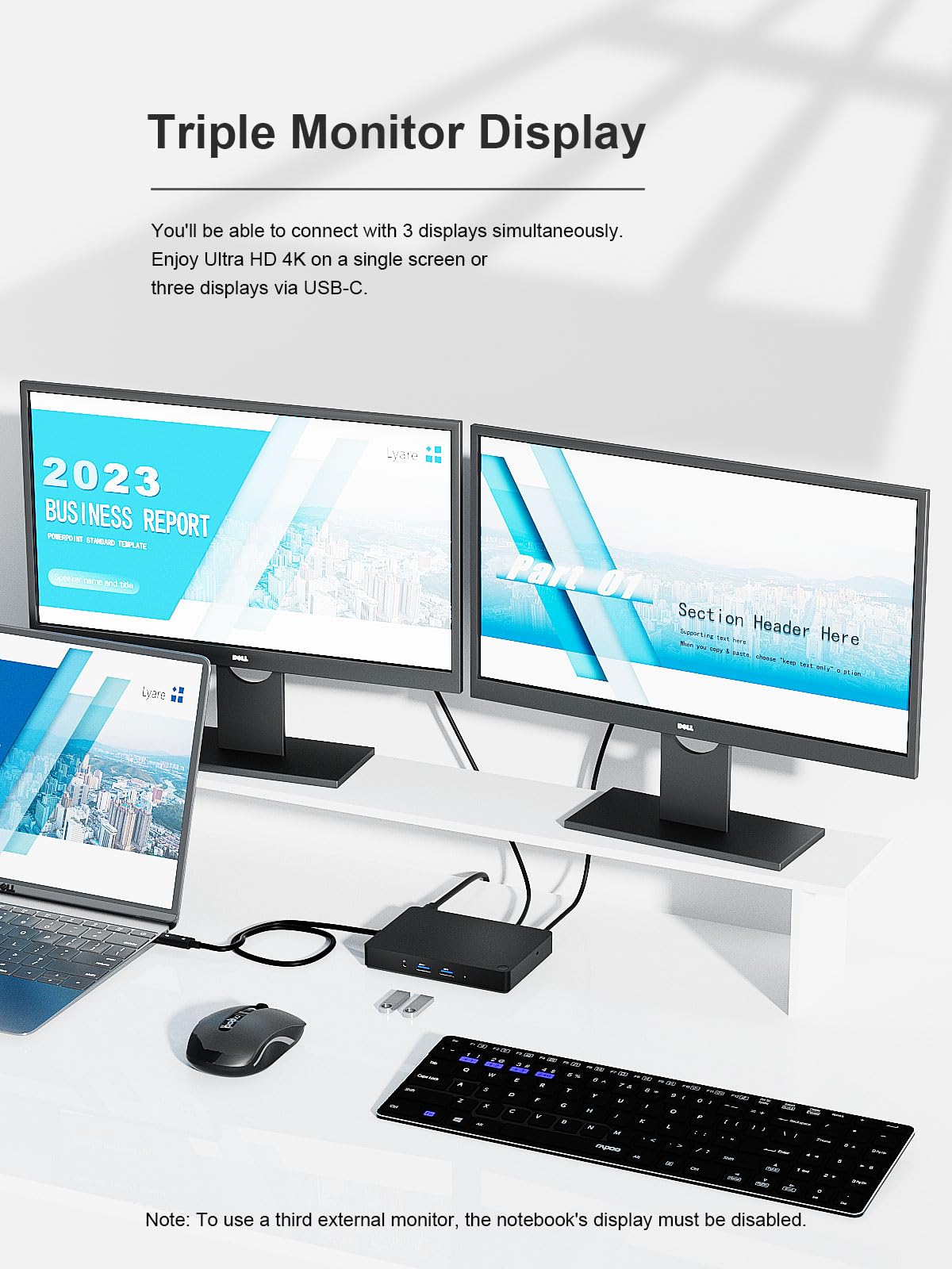 WD15 USB C Docking Station for Dell Laptops - Dual Monitor Support (4K HDMI, MiniDP, VGA) with 5 USB Ports, Audio Jacks - Perfect for Home Office & Multi-Screen Workstations